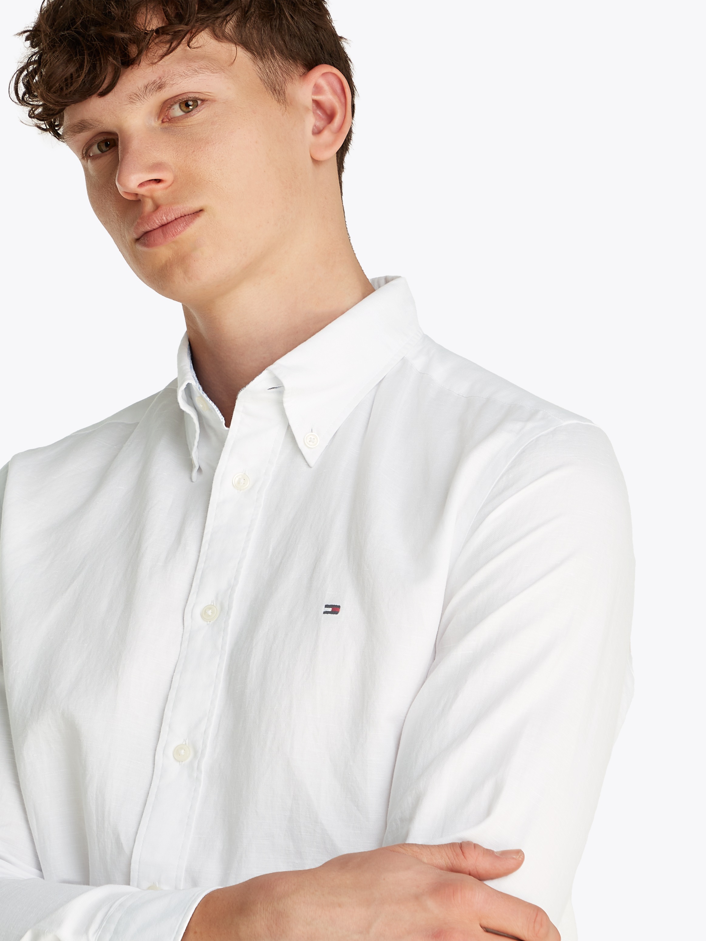 Tommy Hilfiger Langarmhemd "LINEN BLEND SOLID Regular Fit SHIRT", mit Butto günstig online kaufen
