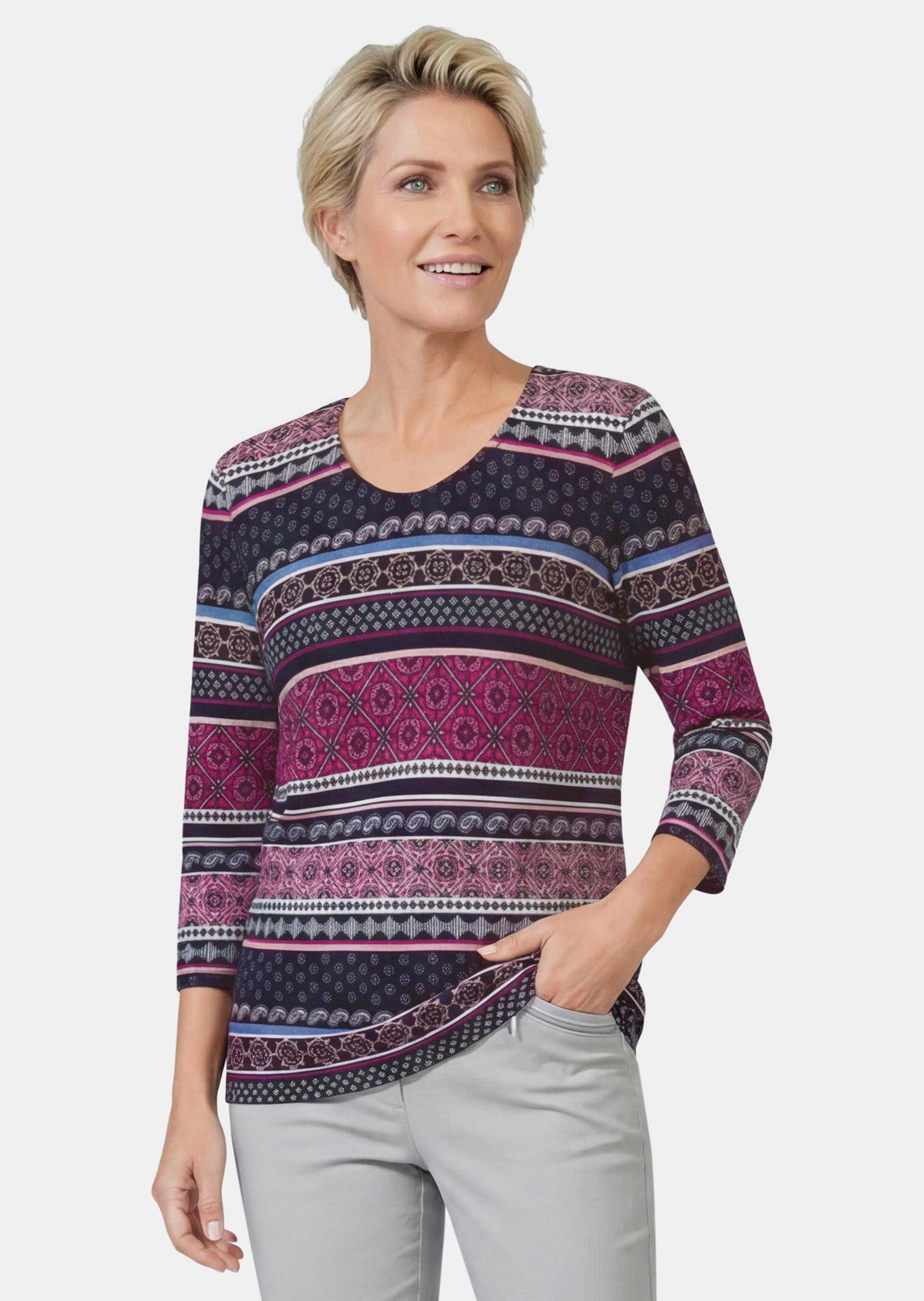 GOLDNER Print-Shirt »Jerseyshirt mit Rundhals« stretchbequemer Viskosejersey