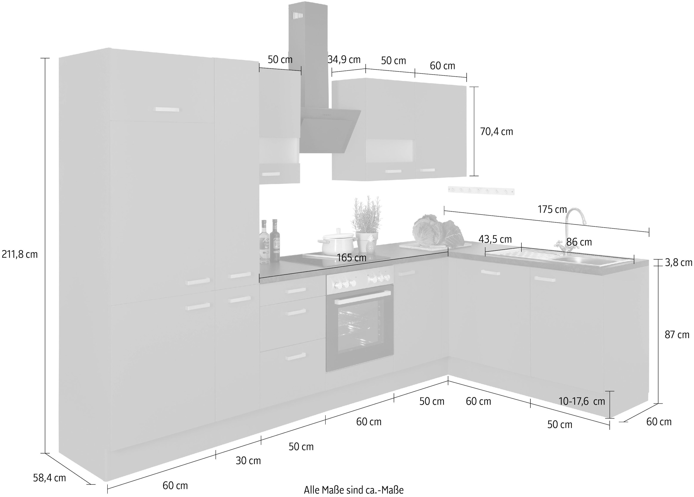 OPTIFIT Winkelküche »Parma«, mit E-Geräten, Stellbreite 315 x 175 cm
