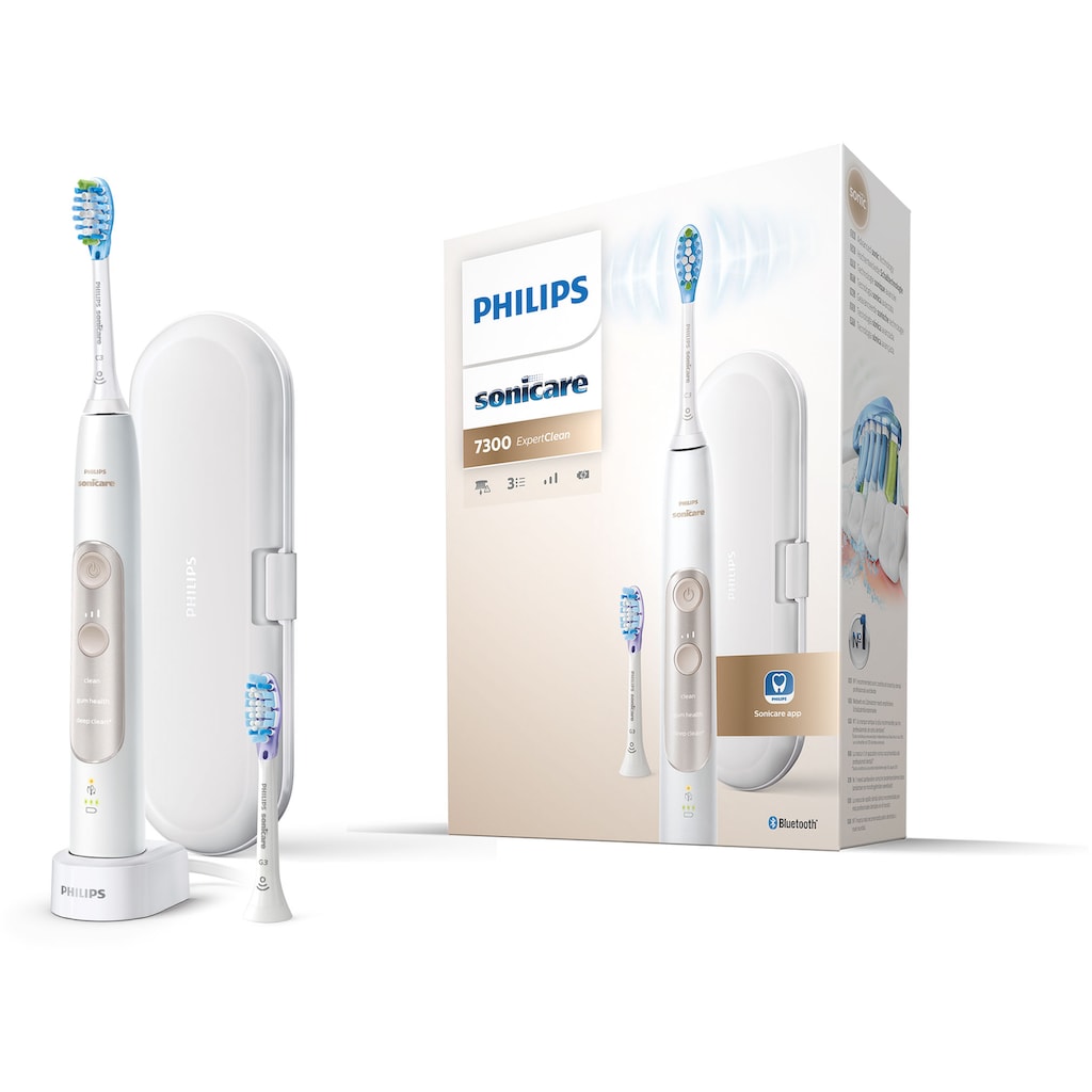 Philips Sonicare Elektrische Zahnbürste »ExpertClean 7300 HX9601/03« 2 St. Aufsteckbürsten mit Schalltechnologie Reiseetui