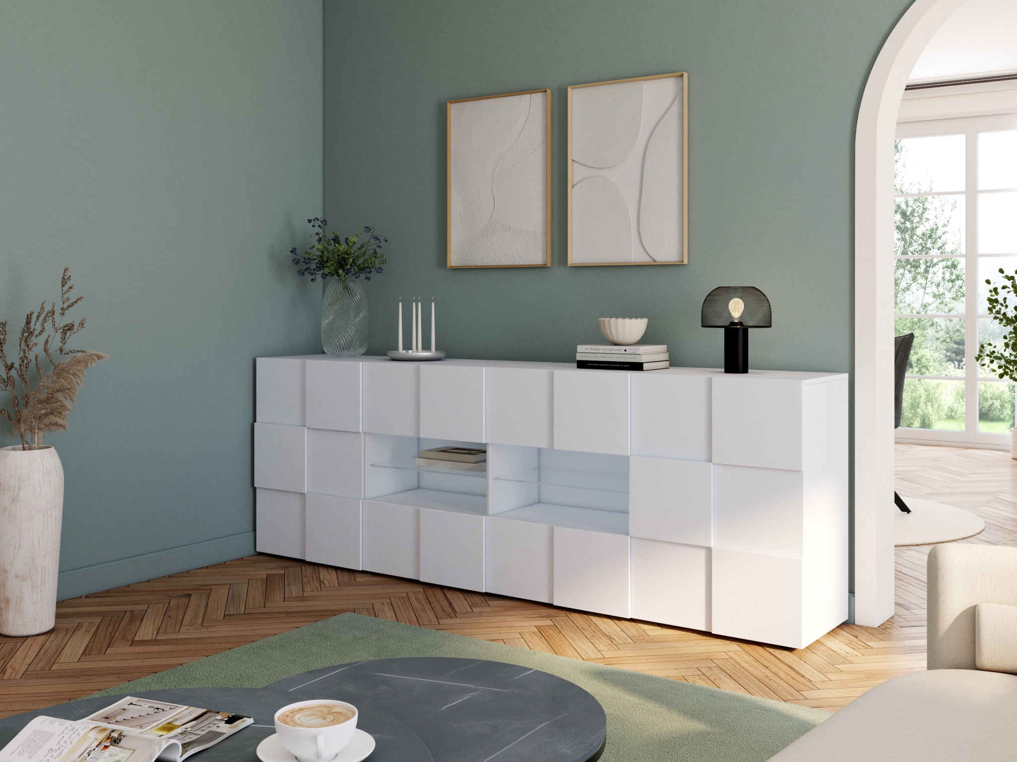 INOSIGN Sideboard »Dama Breite 241, Kommode 2 Türen u. 4 Schubkästen, Anrichte« Front in 3D-Optik, viel Stauraum, verschiedene Farben