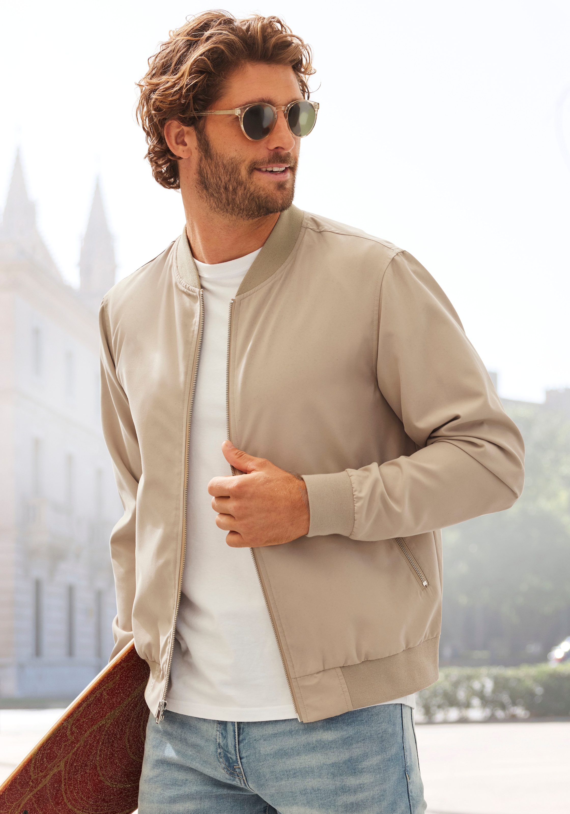 John Devin Bomberjacke "/ Blouson mit Rippkragen", Pilotenjacke / Übergangsjacke mit Innentasche, regular fit
