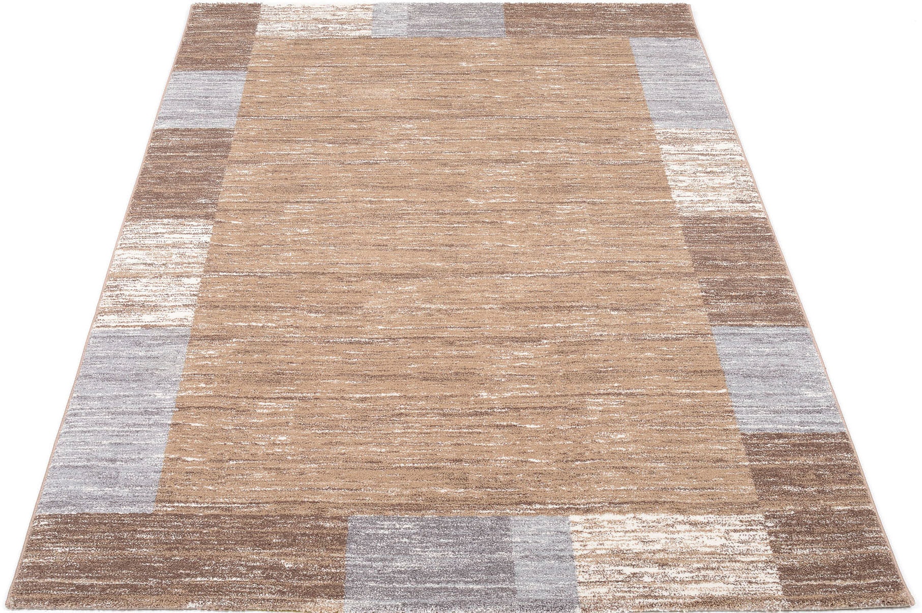 Teppich OCI DIE TEPPICHMARKE "Sofi Star", beige (beige, braun), B:65cm H:12mm L:130cm, Kunstfaser, Teppiche, Teppich, Frisé Teppich, Kurzflor, mit Bordüre, Wohnzimmer