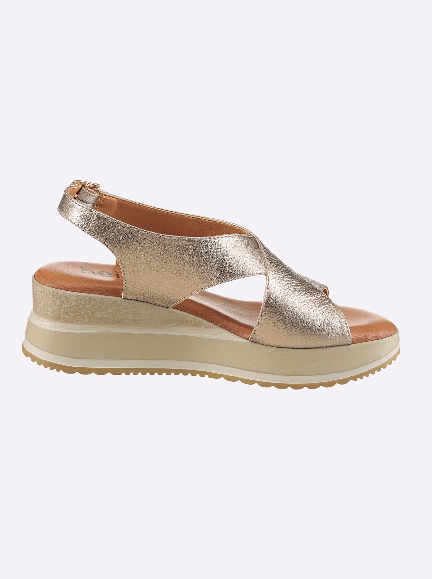 Sandalette HEINE, Damen, Gr. 37, bronzefarben, Glattleder, Leder, Rindsleder, Schuhe Sandalette 3