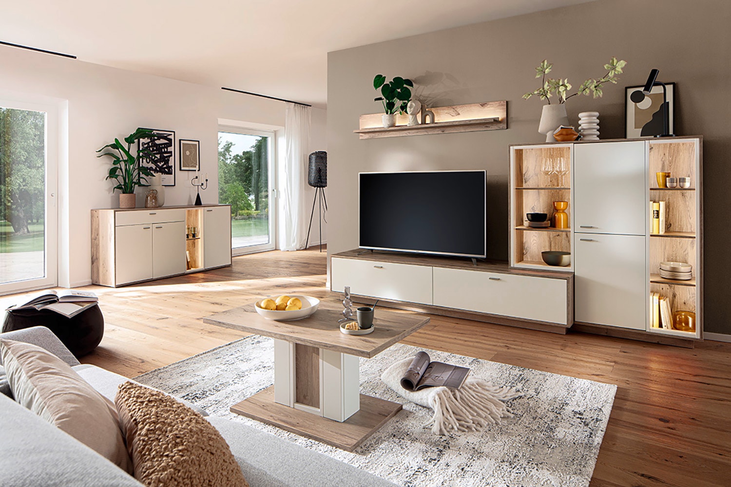 MCA furniture Wohnwand »SANTERNO«, (Komplett-Set, 3 St., 3-teilg), Wohnzimmer Set (3-tlg.), Türen & Schubkästen gedämpft, Breite 287 cm
