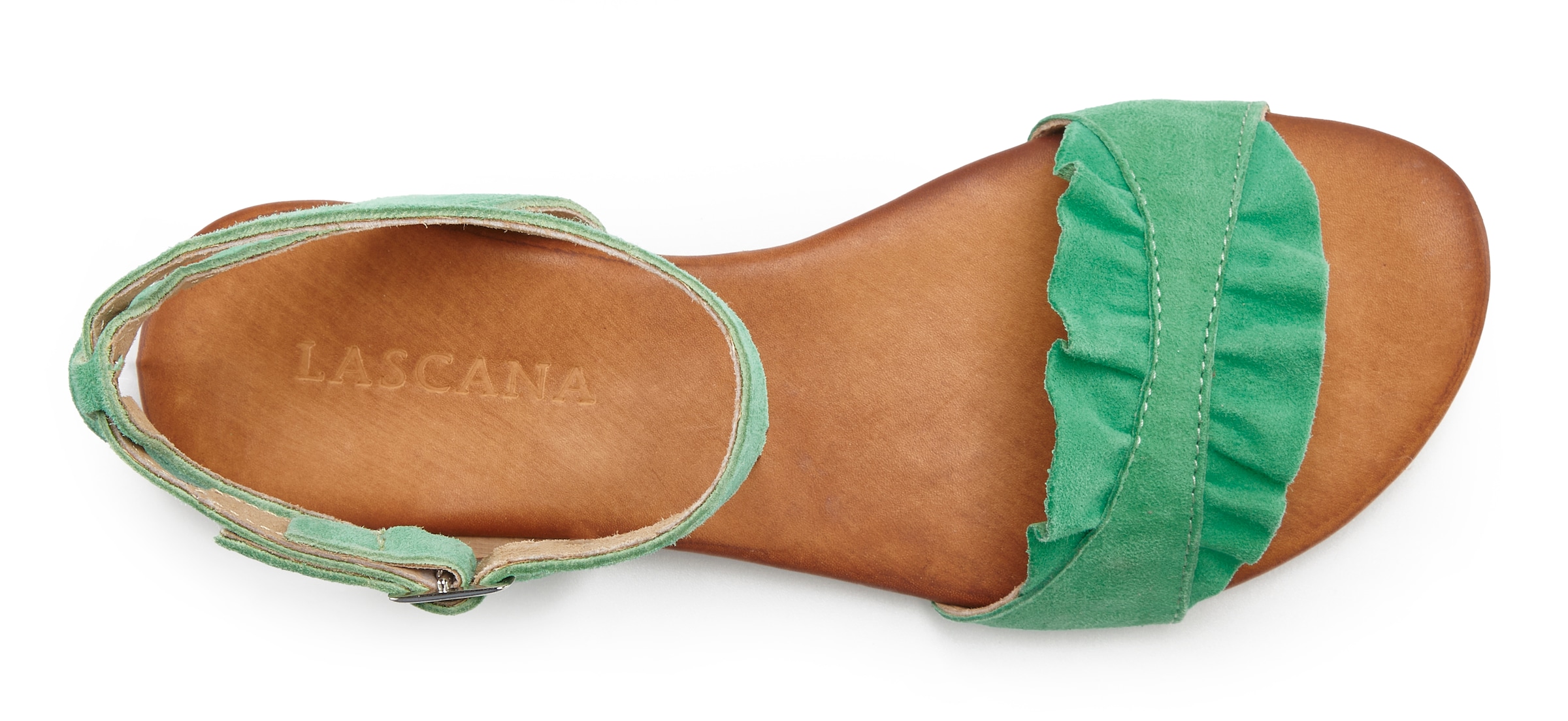 LASCANA Sandale »Sommerschuh«, Sandalette, Sommerschuh aus hochwertigem Leder mit kleinen Rüschen