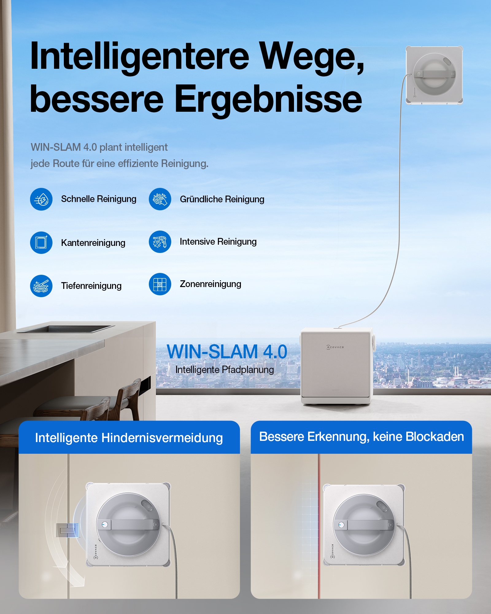 ECOVACS Fensterputzroboter »WINBOT W2S PRO OMNI« All-in-One Station, Drei-Düsen, 120ml Wassertank, Kantenreinigung