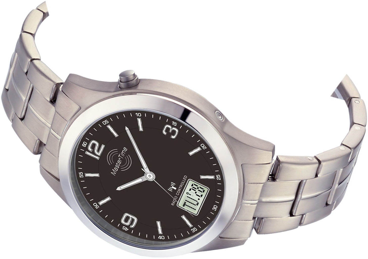 MASTER TIME Funkuhr, Armbanduhr, Quarzuhr, Herrenuhr, Titan, Datum, Leuchtzeiger