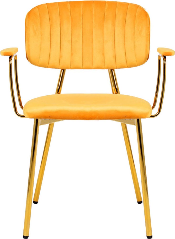 Kayoom Polsterstuhl »Stuhl Giselle 225 2er-Set, Gestell aus Edelstahl«, (Set), 2 St., mit Armlehnen, goldenes Gestell aus Edelstahl, Samtbezug, Ziernähte