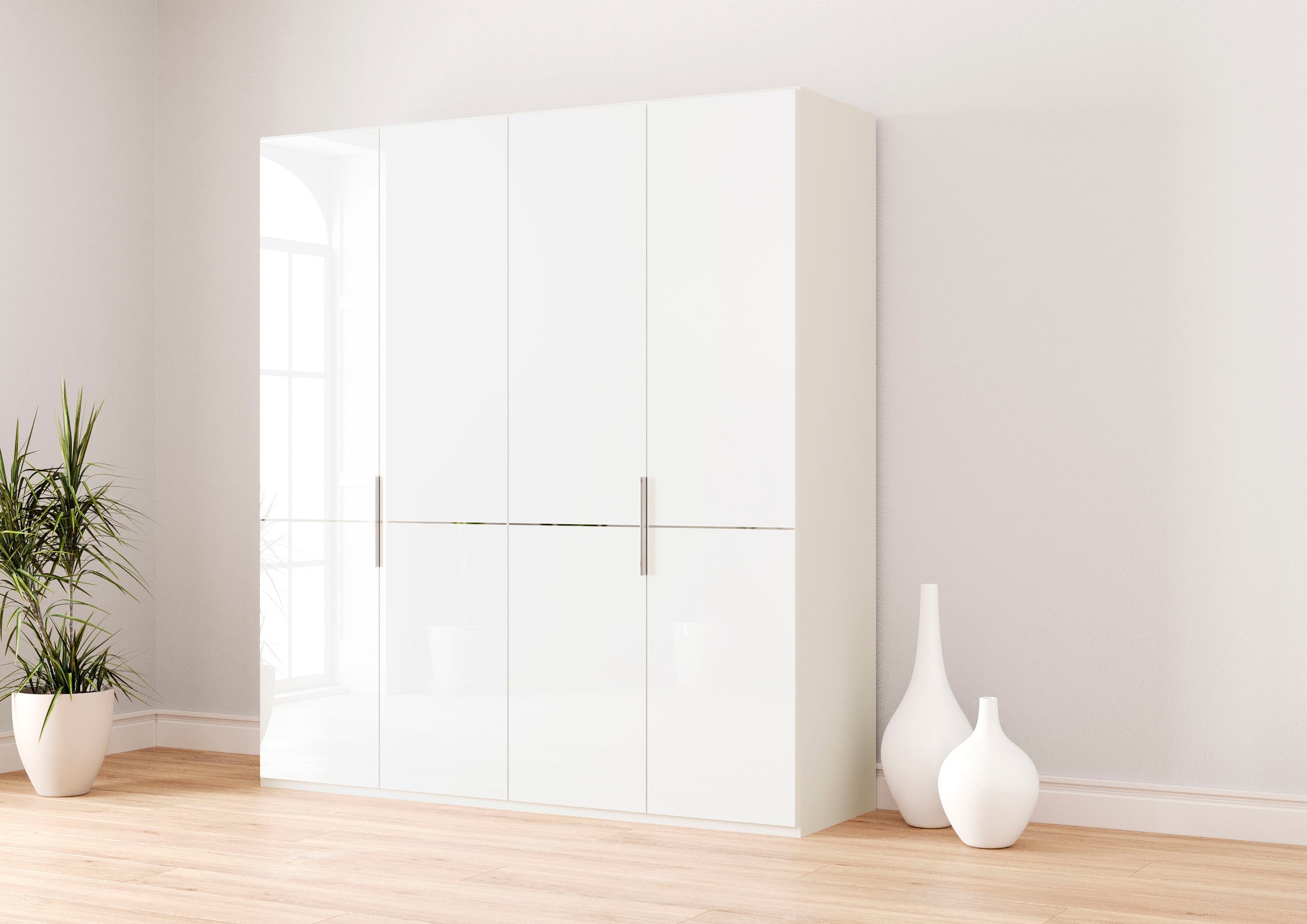 Musterring Kleiderschrank "Imola W" Einlegeböden und Kleiderstangen,mit Glastüren und Aufleistung in Chrom