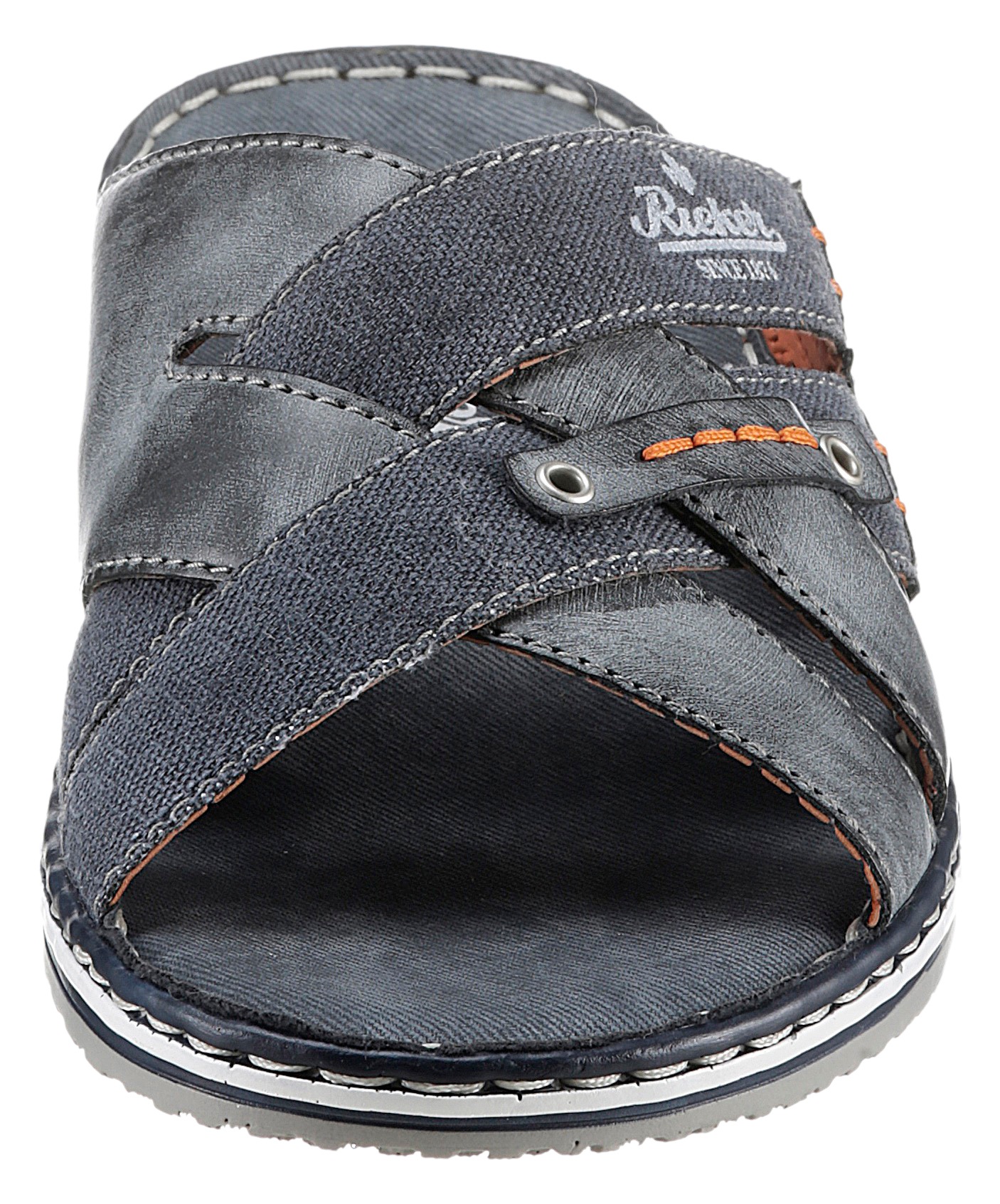 Pantolette RIEKER, Damen, Gr. 40, blau (graublau used), Lederimitat, Textil, Schuhe Pantolette, Sommerschuh, Schlappen, Poolslides, mit kontrastfarbener Rahmennaht 3