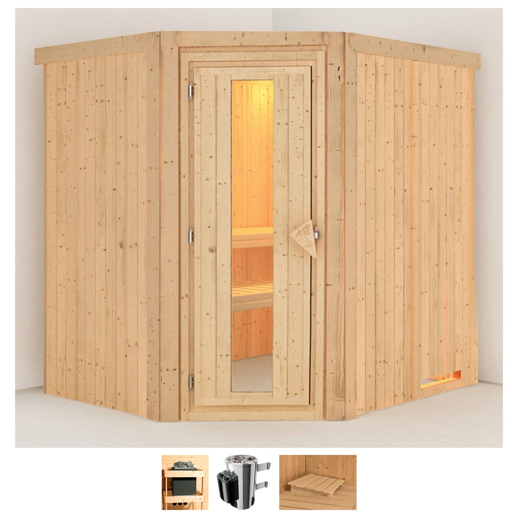 Karibu Sauna "Laila" Set, Ofen 3,6 kW intgr. Strg