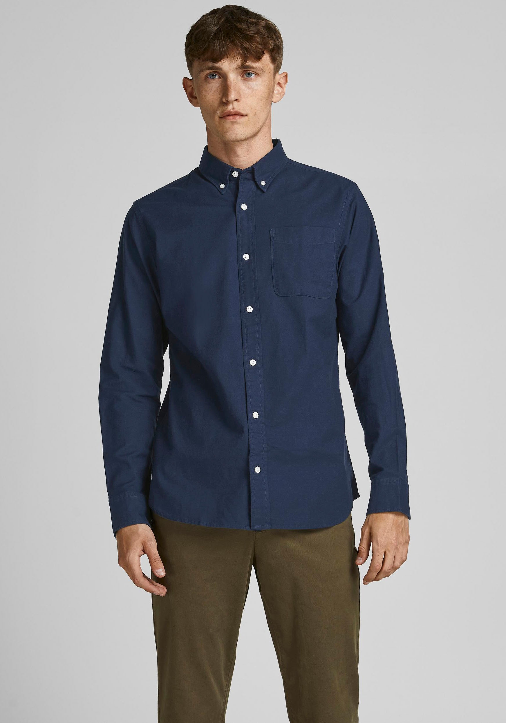 Jack & Jones Langarmhemd "BROOK OXFORD", mit Button-Down Kragen