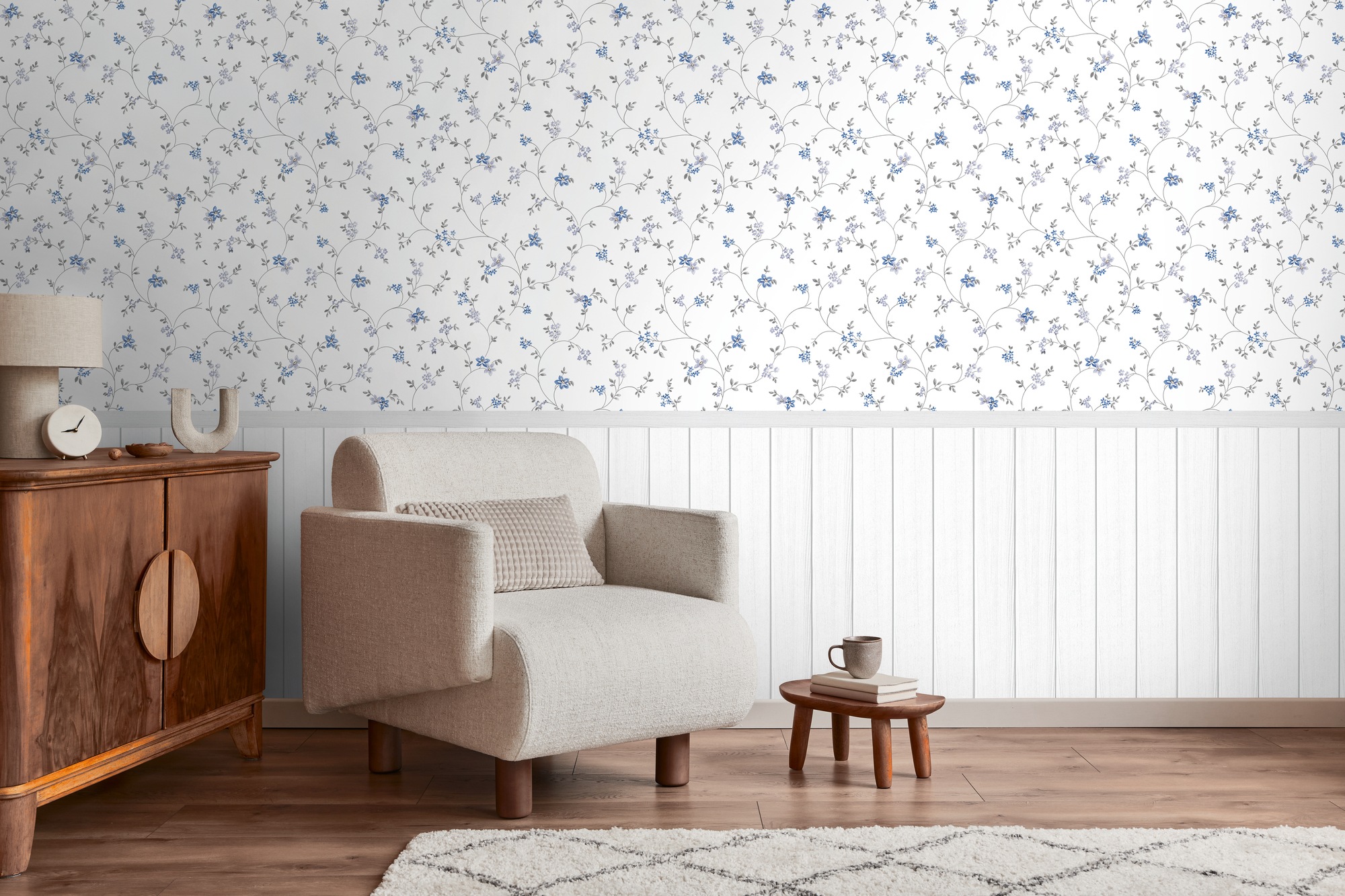 living walls Fototapete »Wallpanel Tapete Wandpaneele Motivtapete Blümchen Natur«, matt, Vliestapete Landhaus für Schlafzimmer Küche Wohnzimmer Wandpaneele