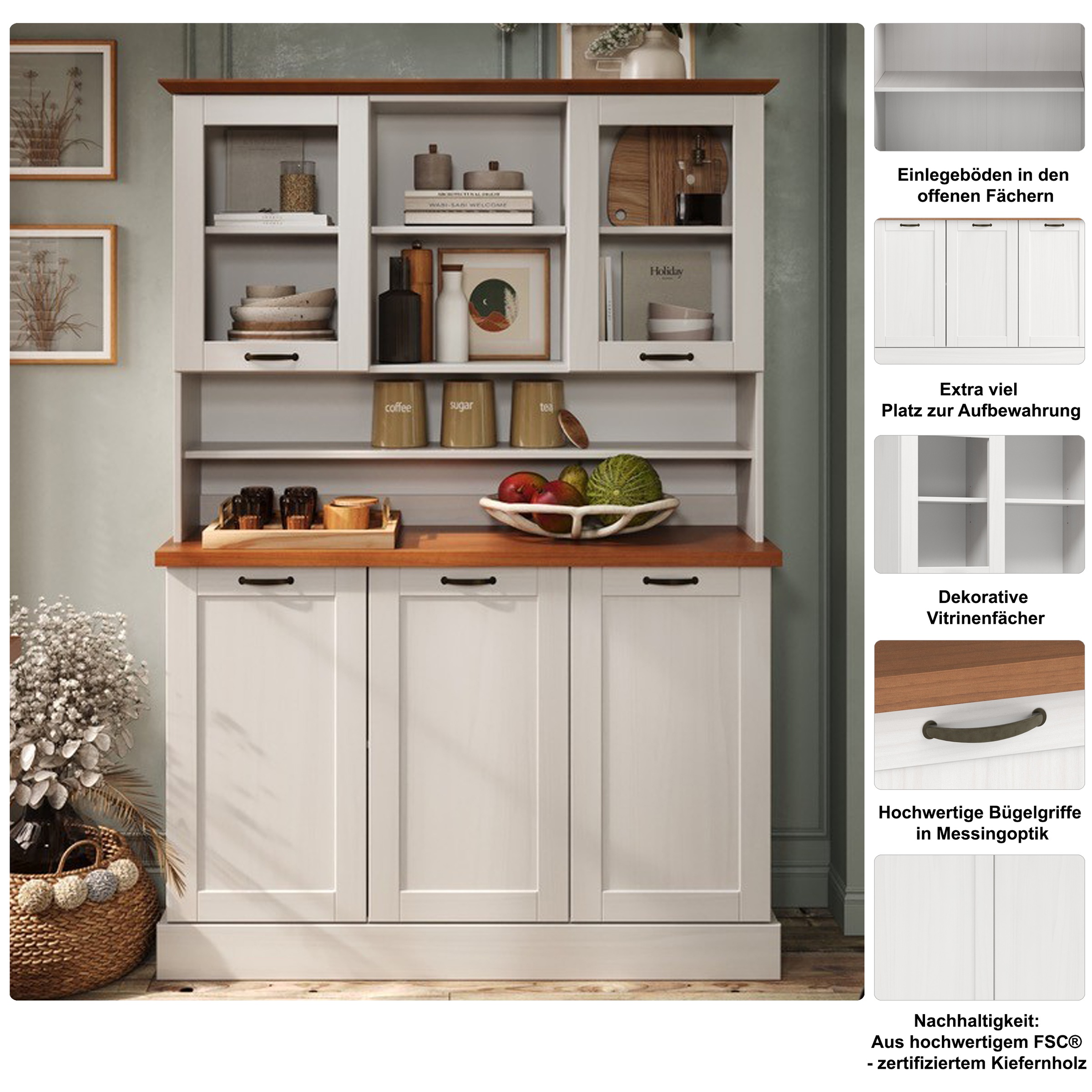 Thumbnail - Home affaire Küchenbuffet "Teramo" Breite/Höhe 126/181 cm, mit Metallgriffen