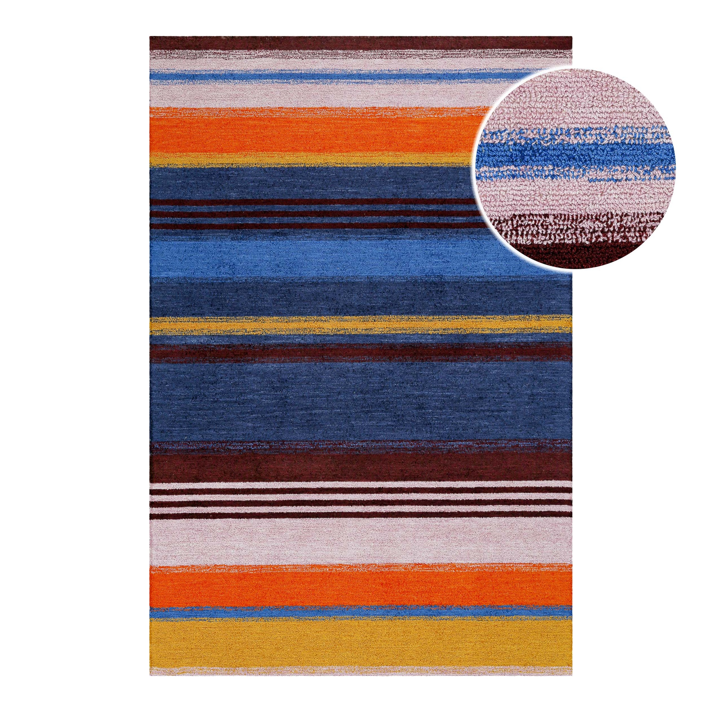 Teppich WECON HOME "Petrol", bunt (multi), B:200cm H:7mm L:290cm, Polyester, Teppiche, Teppich, handgefertigt, pflegeleicht, gestreift, Wohnzimmer, Schlafzimmer
