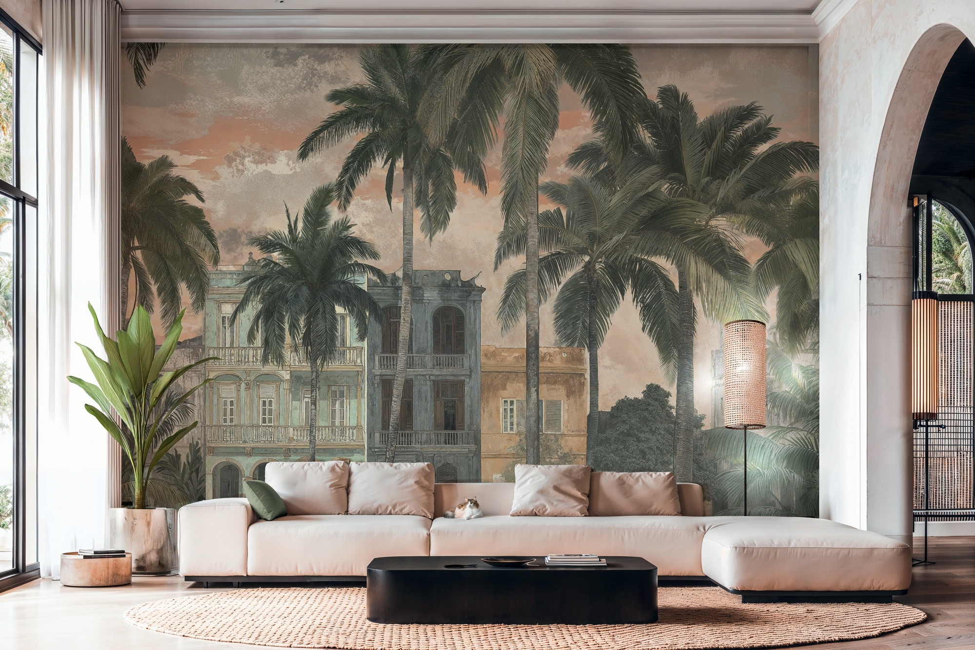 A.S. Création Vliestapete "Cuba II Vintage Havana Palms Fototapete" 3D-Optik Stadt floral leicht strukturiert Tropisches Stadtmotiv mit Palmen und architektonischem Flair