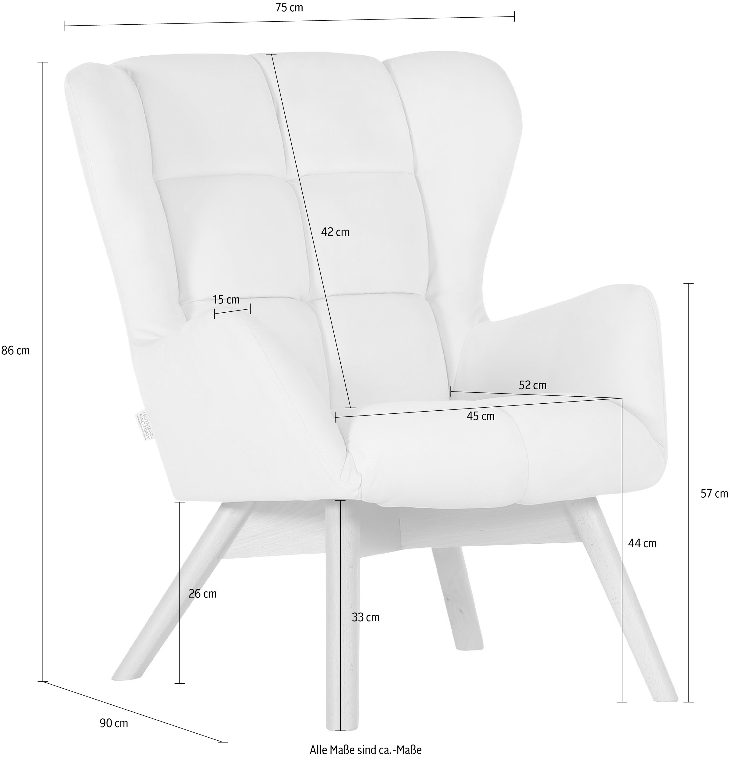 Gutmann Factory Sessel »Luna«, Gestell antikfarben oder eiche natur