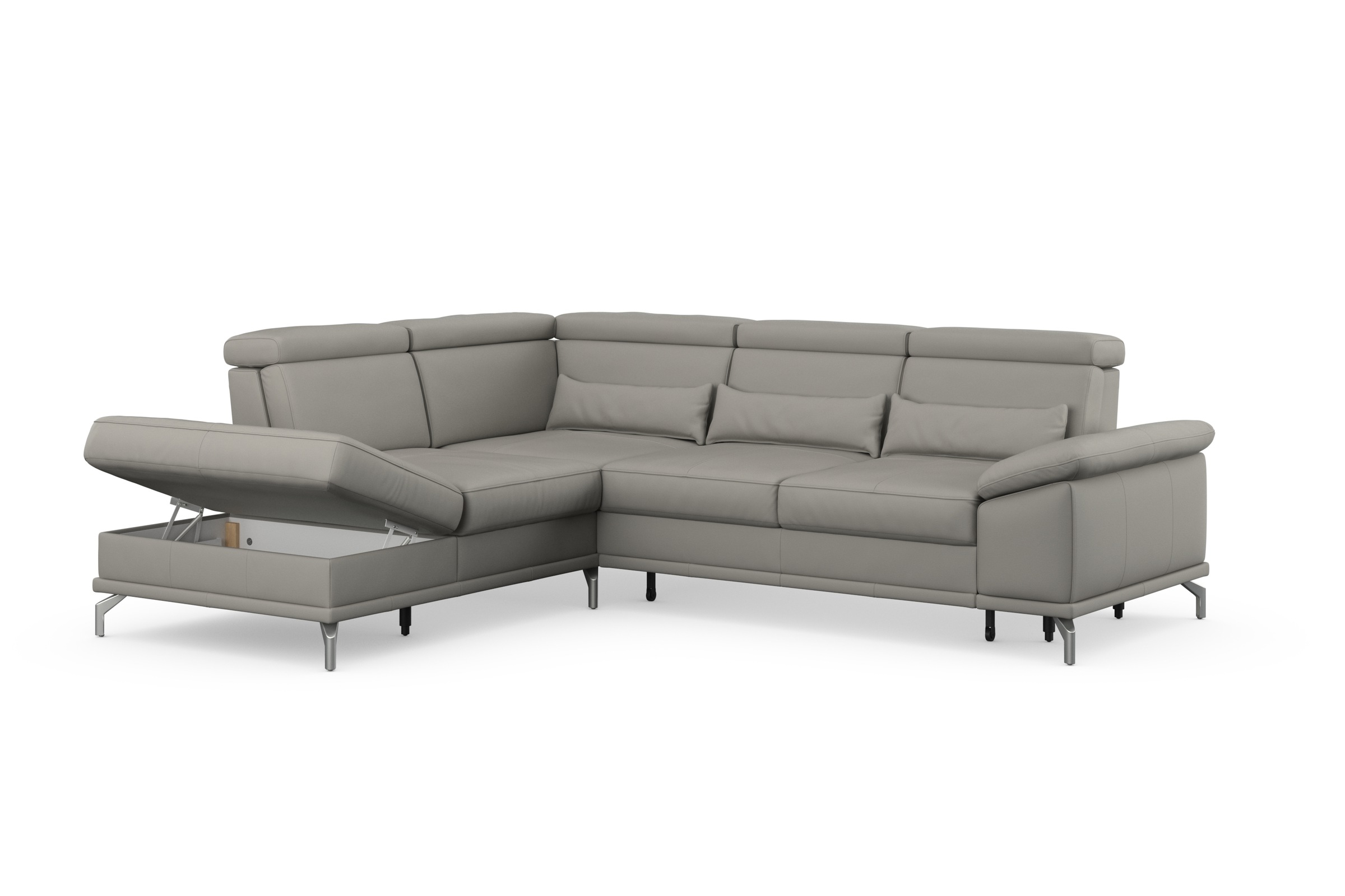sit&more Ecksofa »Cabrio L-Form, mit Sitztiefenverstellung, Arm- und Kopfteilverstellung«, 3 Nierenkissen, Federkern, optional Bettfunktion und Stauraum