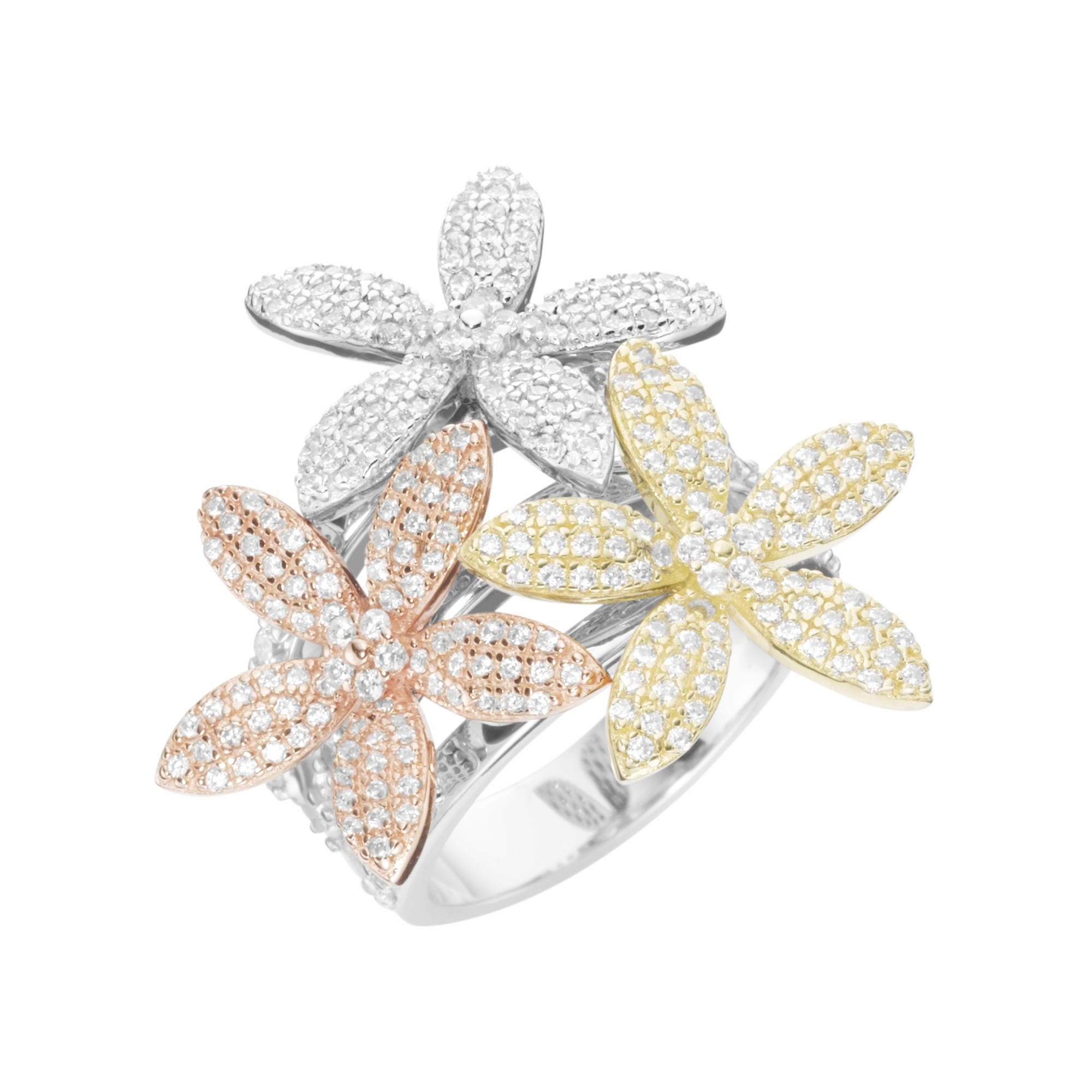 Silberring »Blüten mit weißen Zirkonia, Silber 925, tricolor«