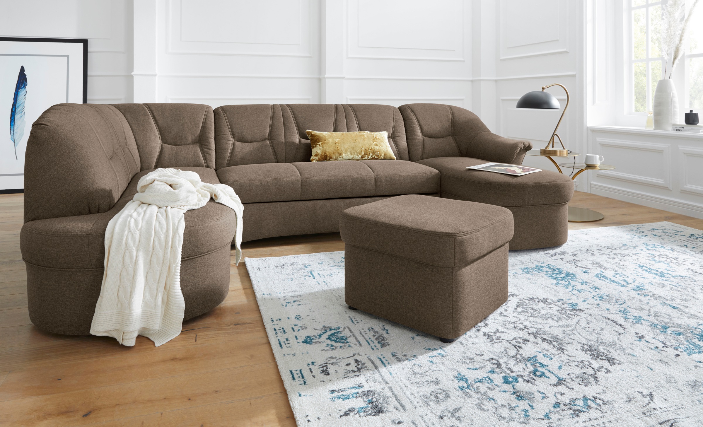 DOMO collection Wohnlandschaft »Sarafina, zeitlos und komfortabel, optional mit Federkern, U-Form«, wahlweise mit Bettfunktion