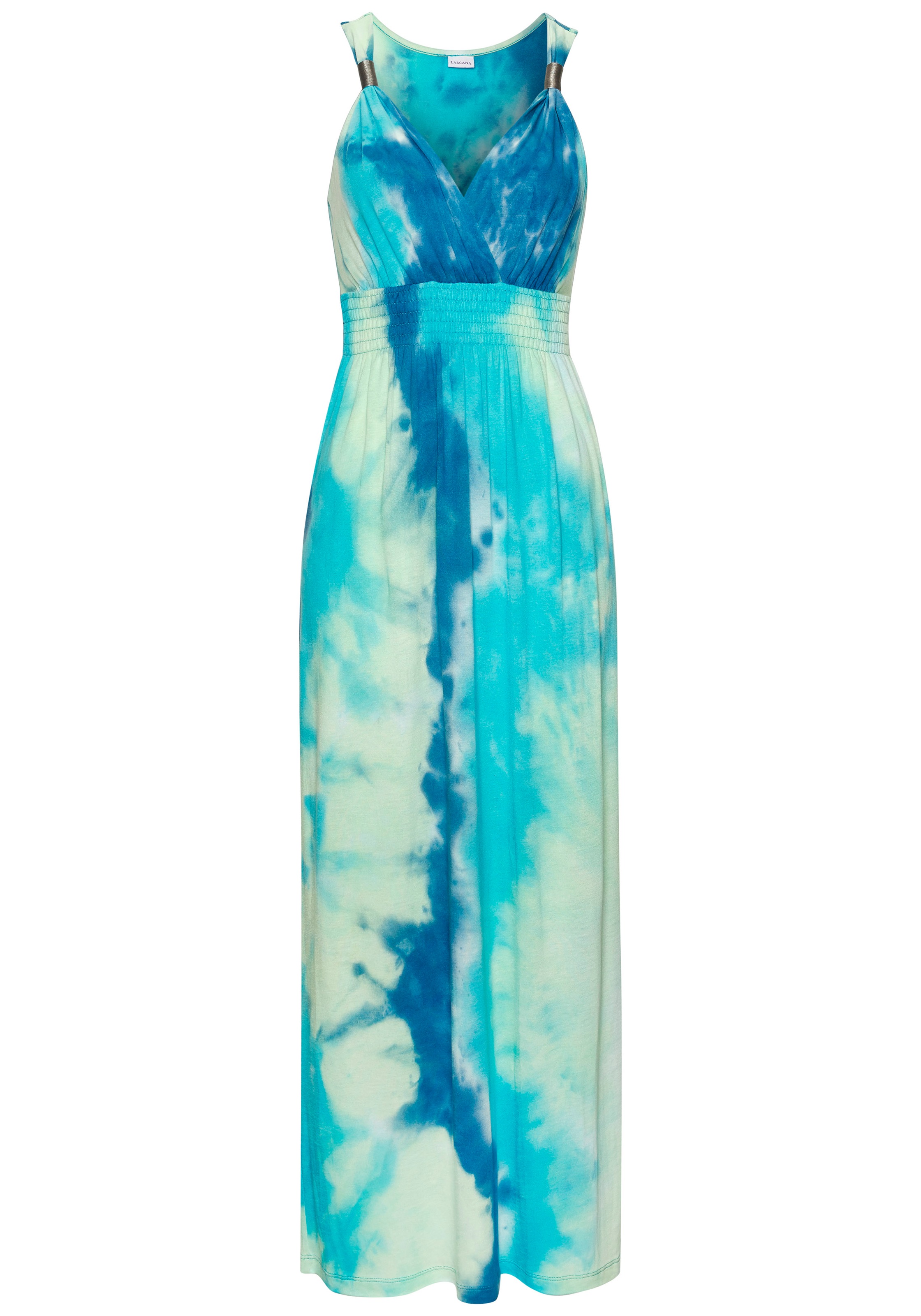 LASCANA Maxikleid, mit Batikdruck und verstellbarem Ausschitt, Sommerkleid, günstig online kaufen