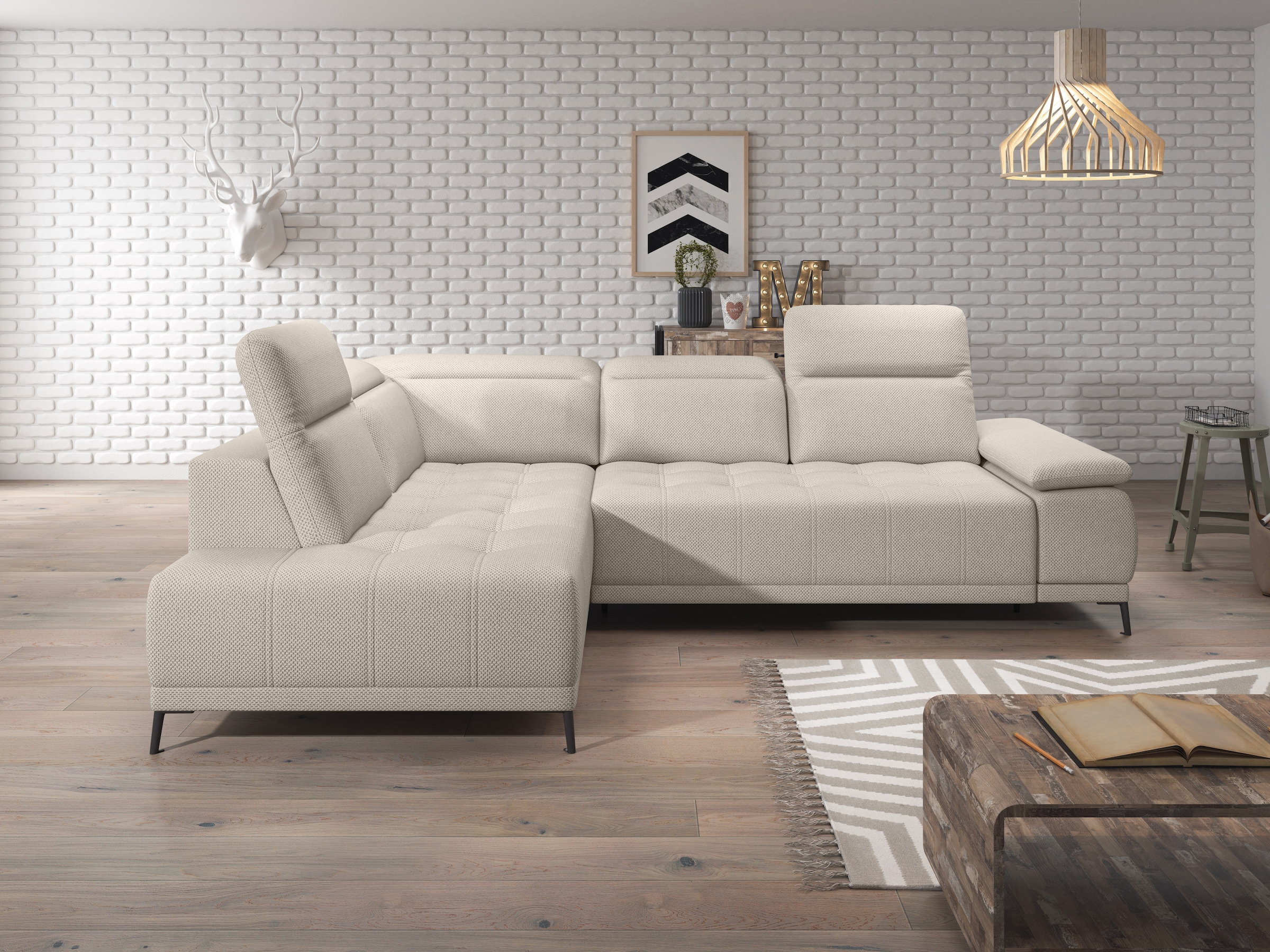WERK2 Ecksofa "Focus-L 204 x 278 cm modern und bequem" Webstoff, L-Form, elektrische Sitztiefenverstellung, Schlaffunktion