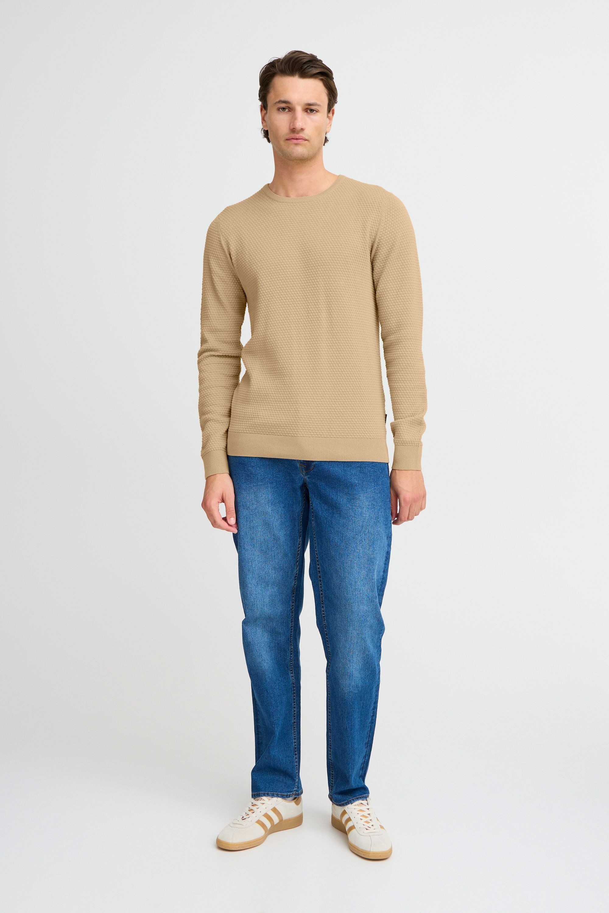 Strickfleece-Pullover BLEND "Strickpullover BHREDHILL CREW NECK KNIT NOOS", Herren, Gr. 3XL, beige (cornstalk), Obermaterial: 100% Baumwolle CO., Pullover 2