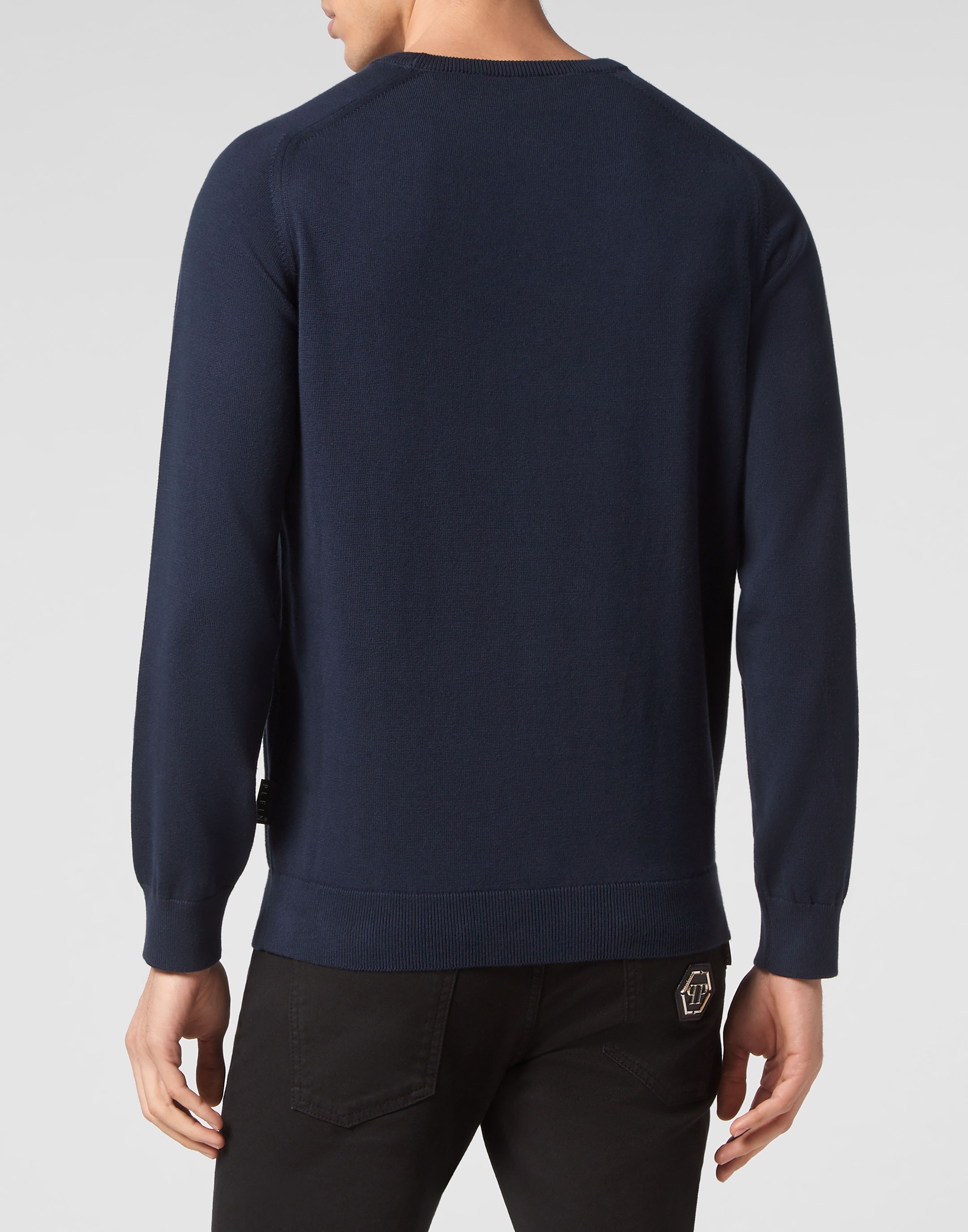 PHILIPP PLEIN Crew Neck Sweater Navy Size M 3