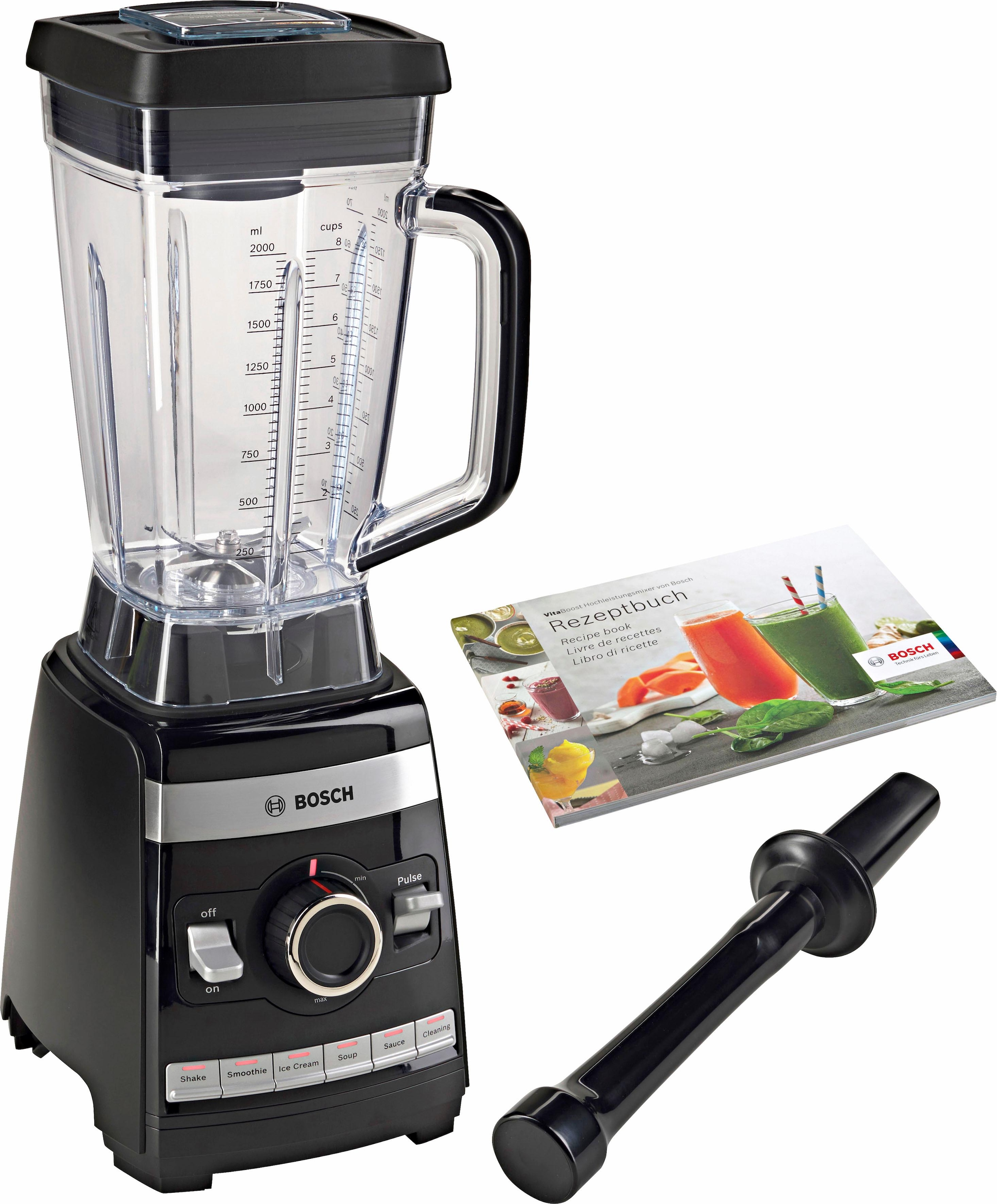 BOSCH Standmixer »VitaBoost MMBH6P6BDE«, 1600 W, 6 Programme, 6-Klingen Edelstahl, Stößel, Rezeptbuch, 45.000 U/Min