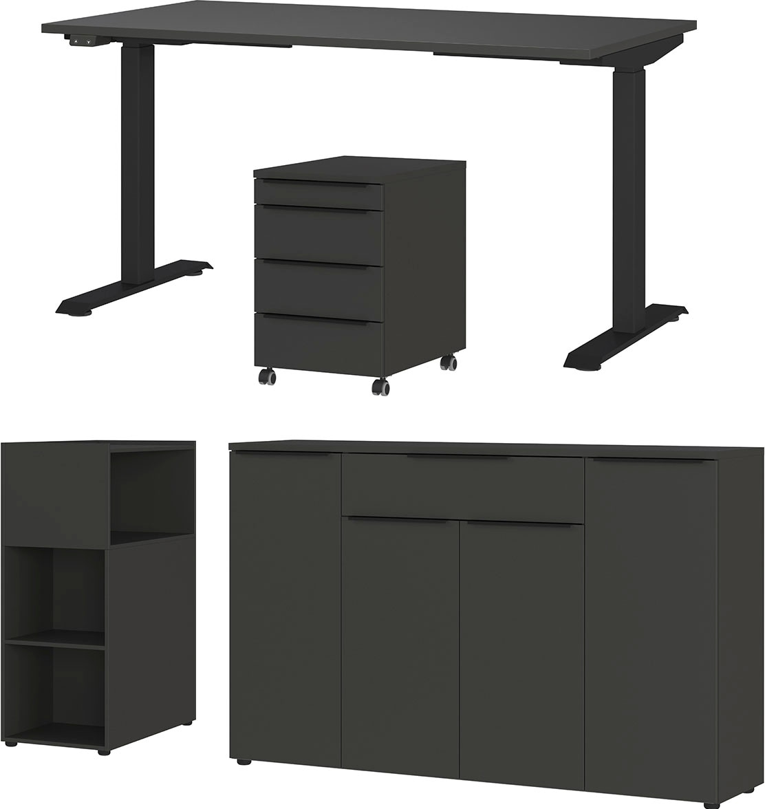 Büromöbel-Set »Mailand«, (4 tlg.), inkl. Schreibtisch, Rollcontainer, Raumteiler und...