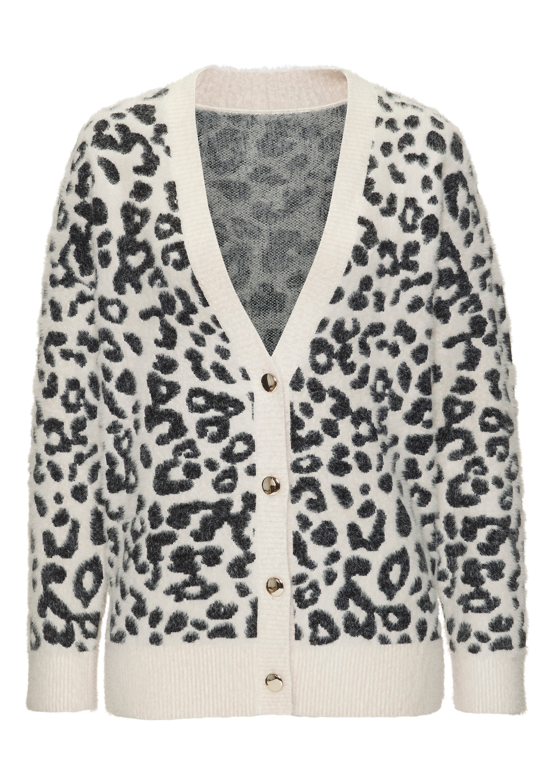 LASCANA Strickjacke »in flauschiger Qualität mit Leomuster und lässiger Oversize-Form« Cardigan mit Leomuster, Oversize-Strickjacke mit Animalmuster