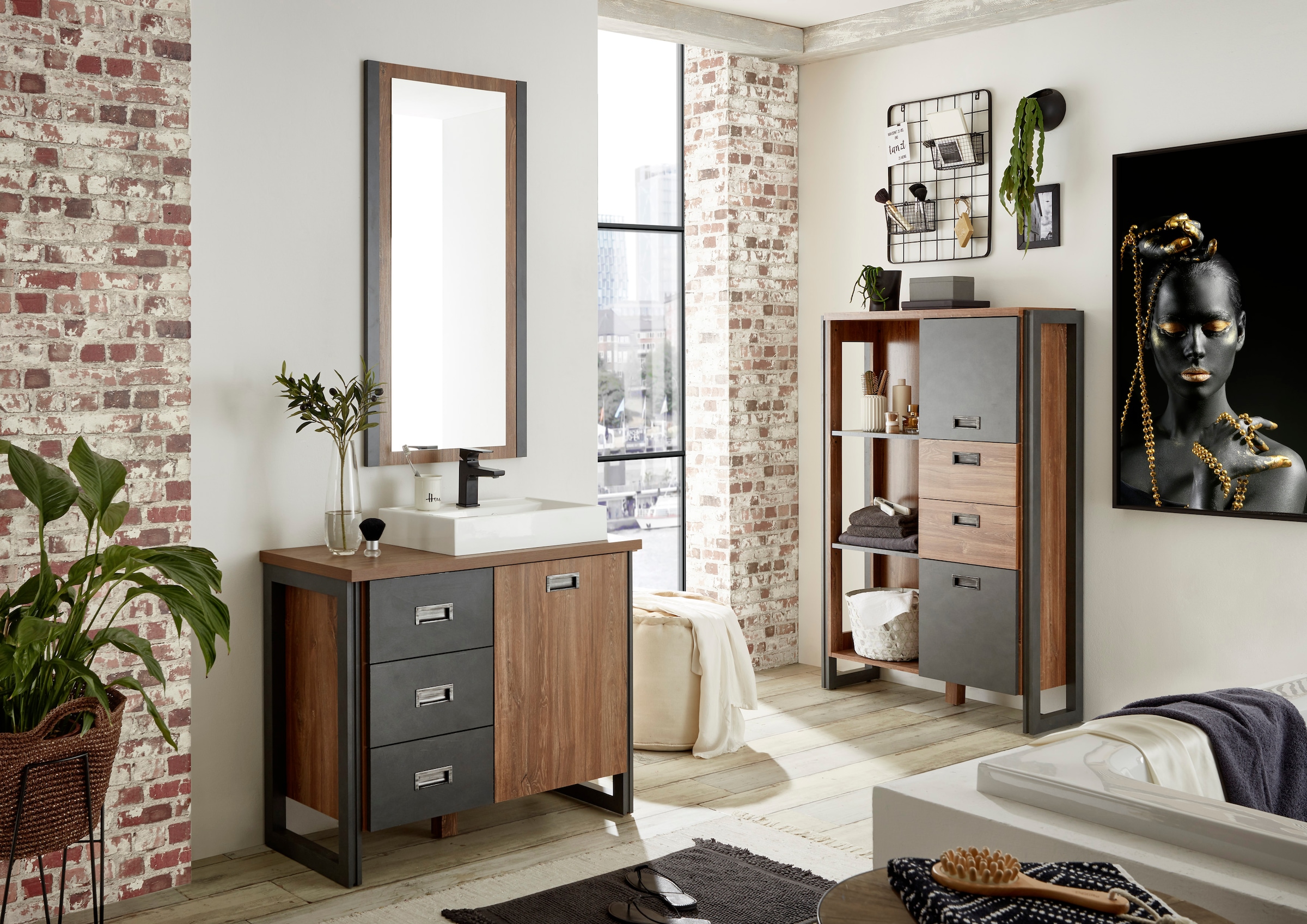 Home affaire Badmöbel-Set "Detroit, Bad im Industrialdesign, 3-teiliges Bad günstig online kaufen