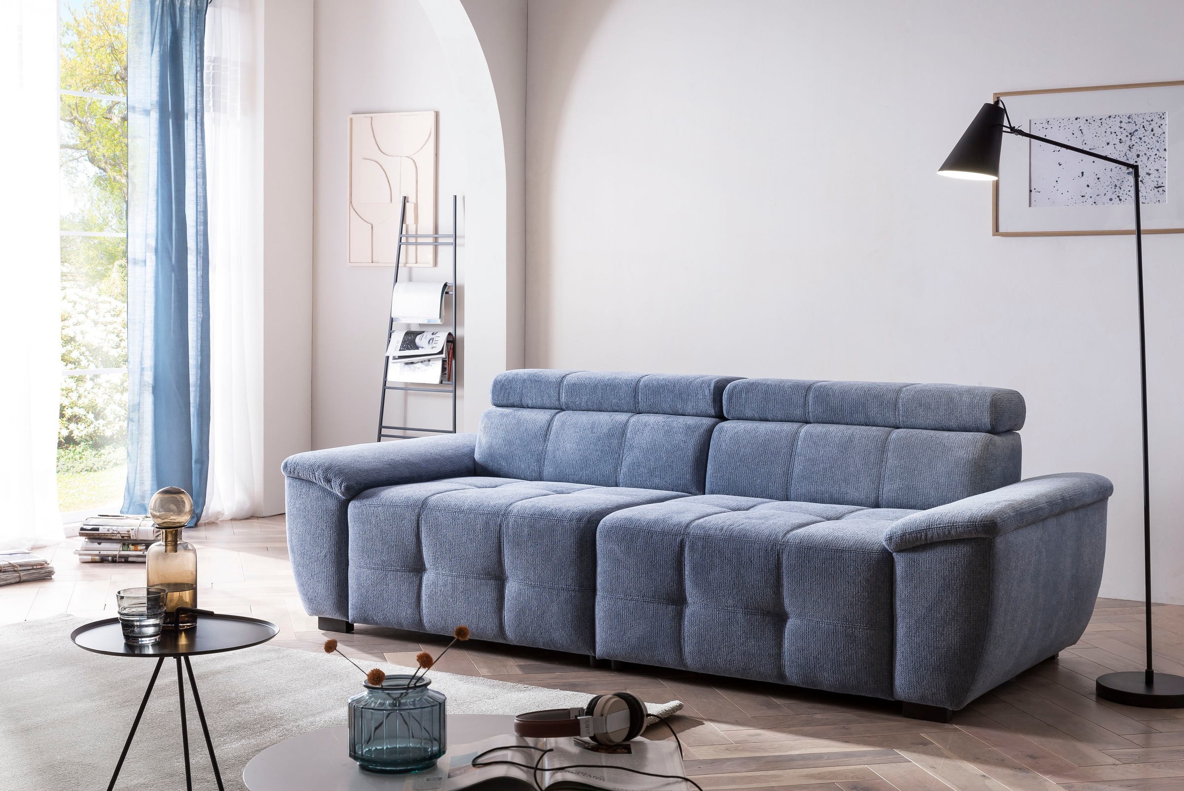 exxpo - sofa fashion Big-Sofa "Exxpo MAVERICK, weicher Bezugstoff, hoher Sitzkomfort, Breite 240cm" inkl. verstellbare Kopfstützen, aufwendige Detailverarbeitung