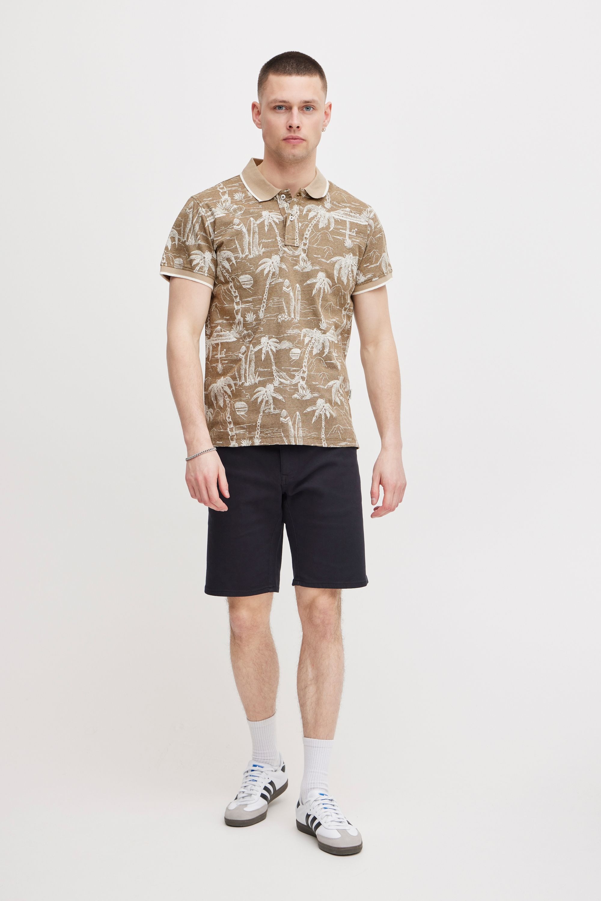 Poloshirt BLEND "BHPolo", Herren, Gr. M, crockery, Web, 100% Baumwolle, geblümt, regular fit normal, V-Ausschnitt, Shirts, Lässiges Poloshirt mit Print 6