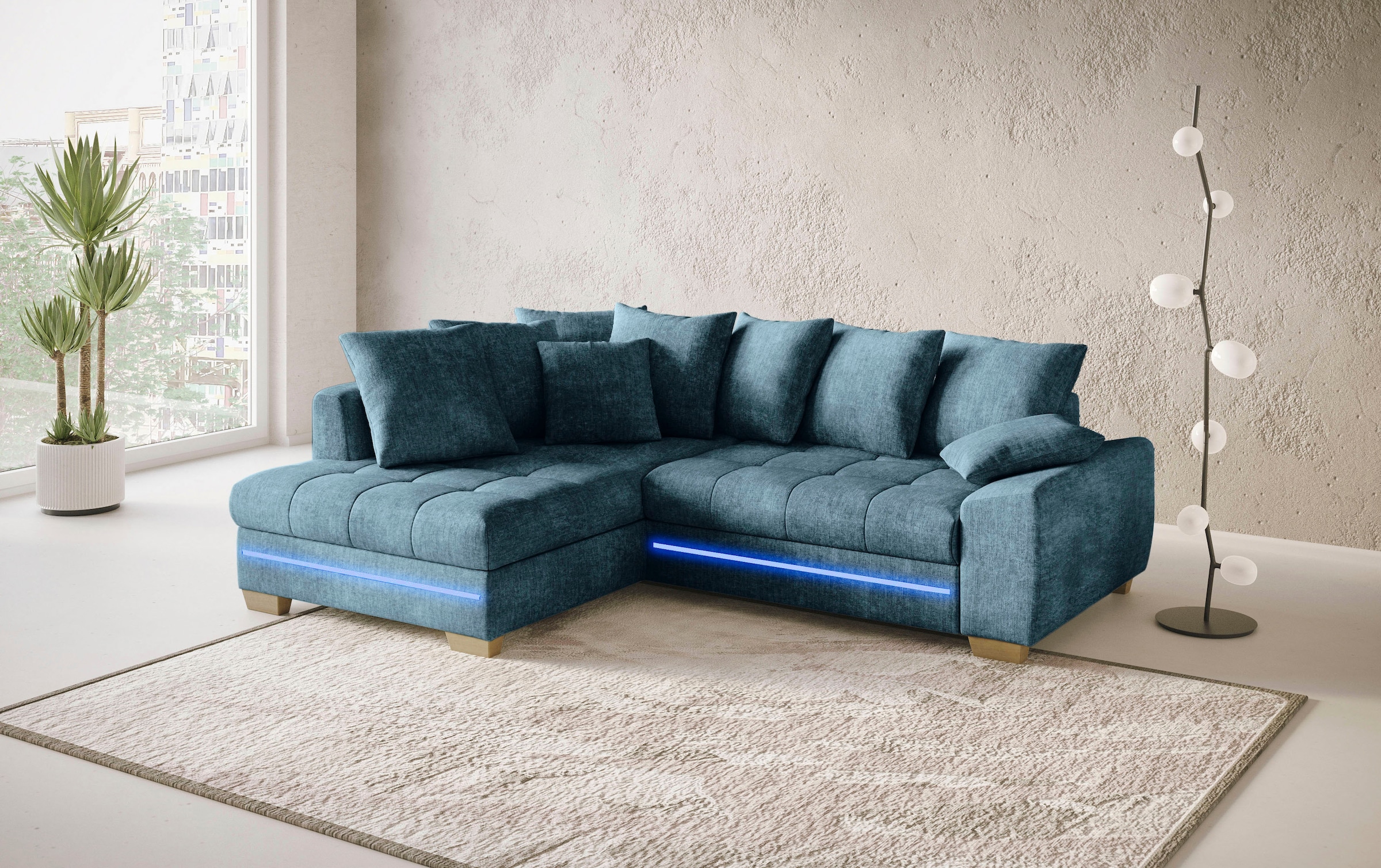 Mr. Couch Ecksofa »Nikita II, L-Form«, mit RGB-LED Beleuchtung, wahlweise mit Bett, Bettkasten, Kaltschaum