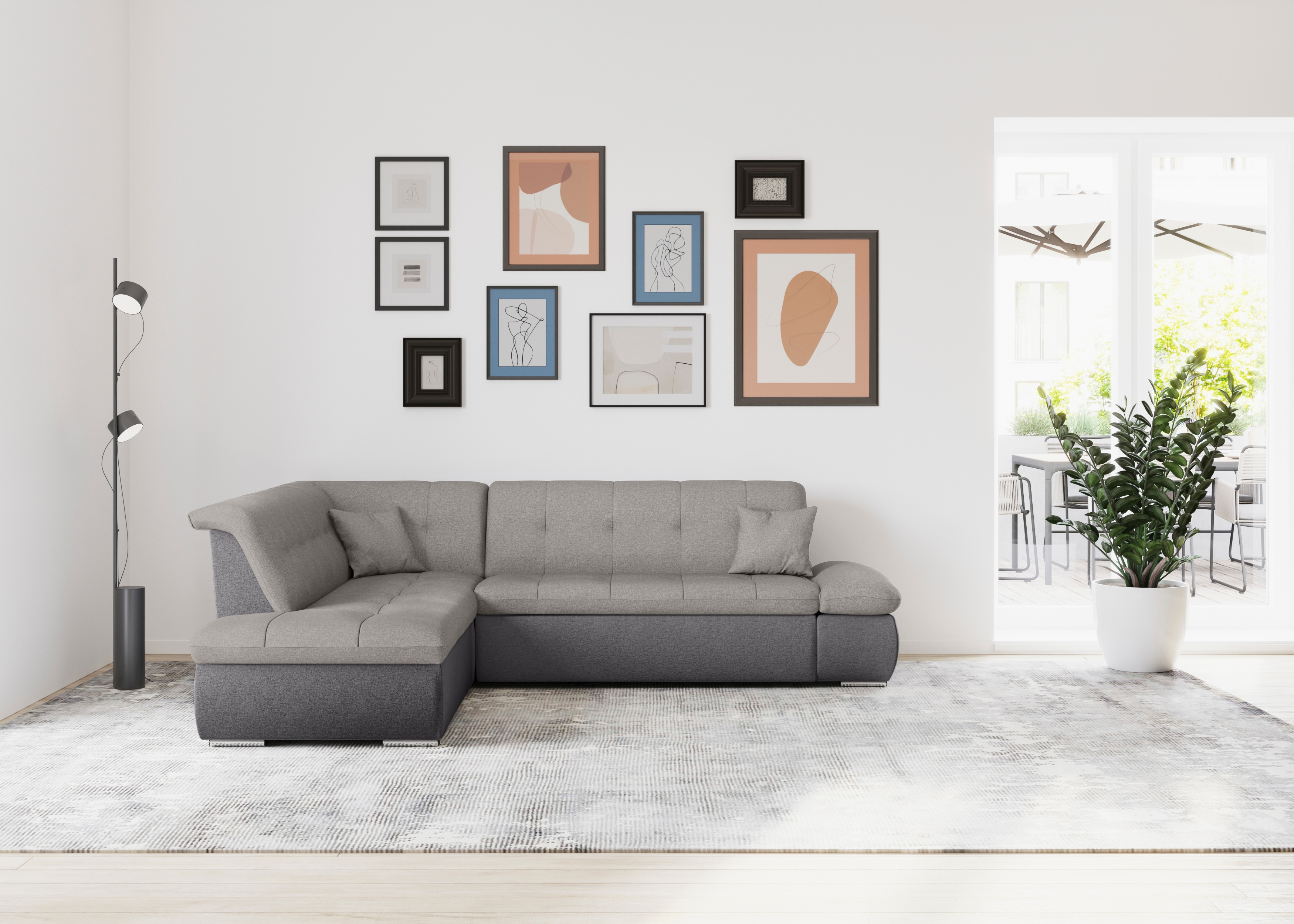 DOMO collection Ecksofa "MORIC 273x216 cm, L-Form, auch in Cord" wahlweise mit Bettfunktion und Armlehnenverstellung, auch in Cord
