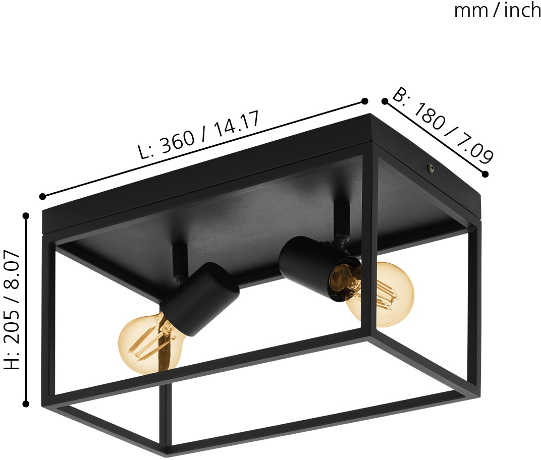 EGLO Deckenleuchte »SILENTINA«, 2 flammig, Leuchtmittel E27 | ohne Leuchtmittel, Deckenleuchte, Industrial, Wohnzimmerlampe, Küchenlampe, Flurlampe