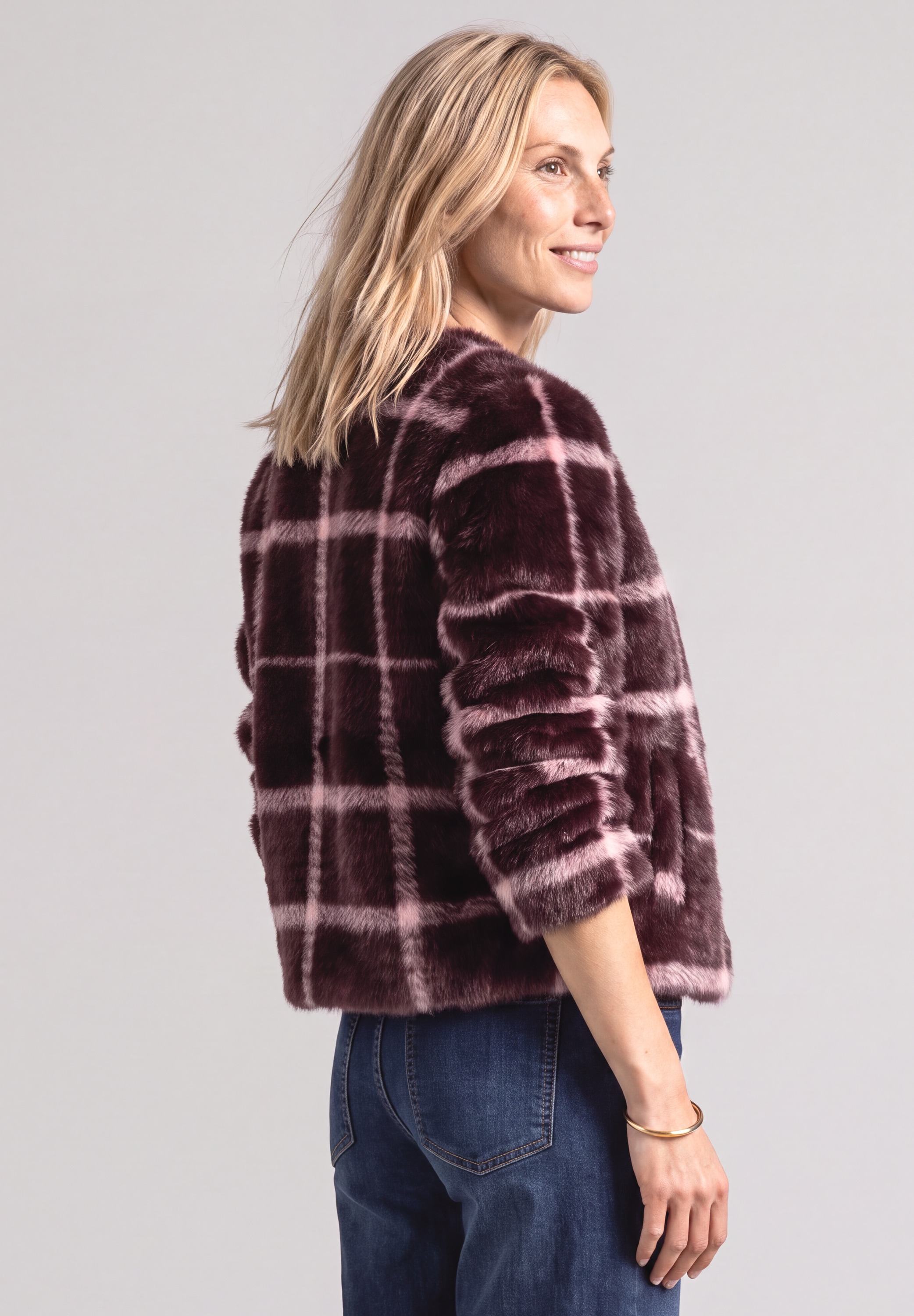 STREET ONE Kurzjacke mit Karomuster, Fake Fur