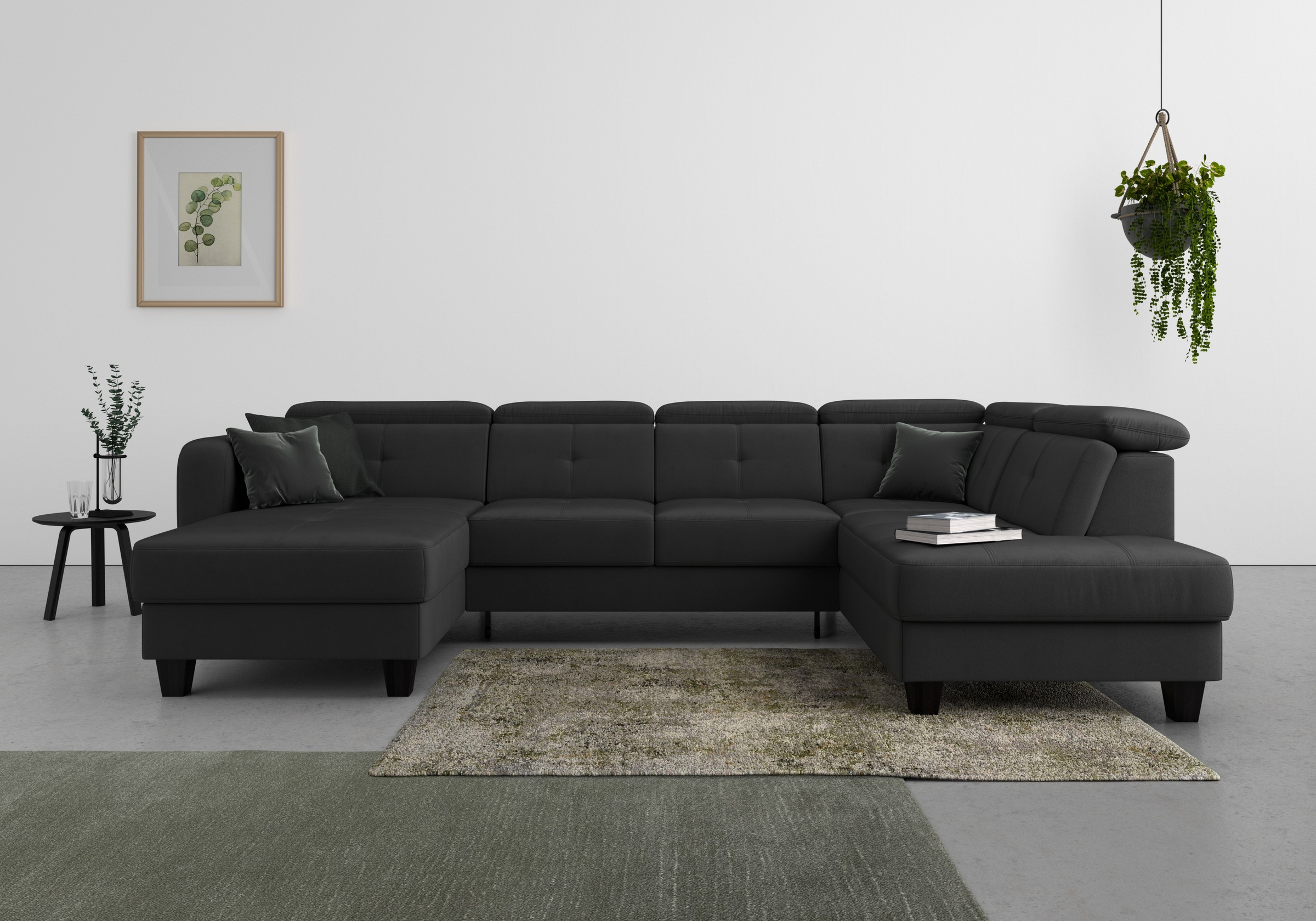 Wohnlandschaft SIT & MORE "Belluci U-Form", schwarz, B:321cm H:85cm T:195cm, Sofas, Wohnlandschaft, Kopfteilverstellung und Federkern, wahlweise mit Bettfunktion 4