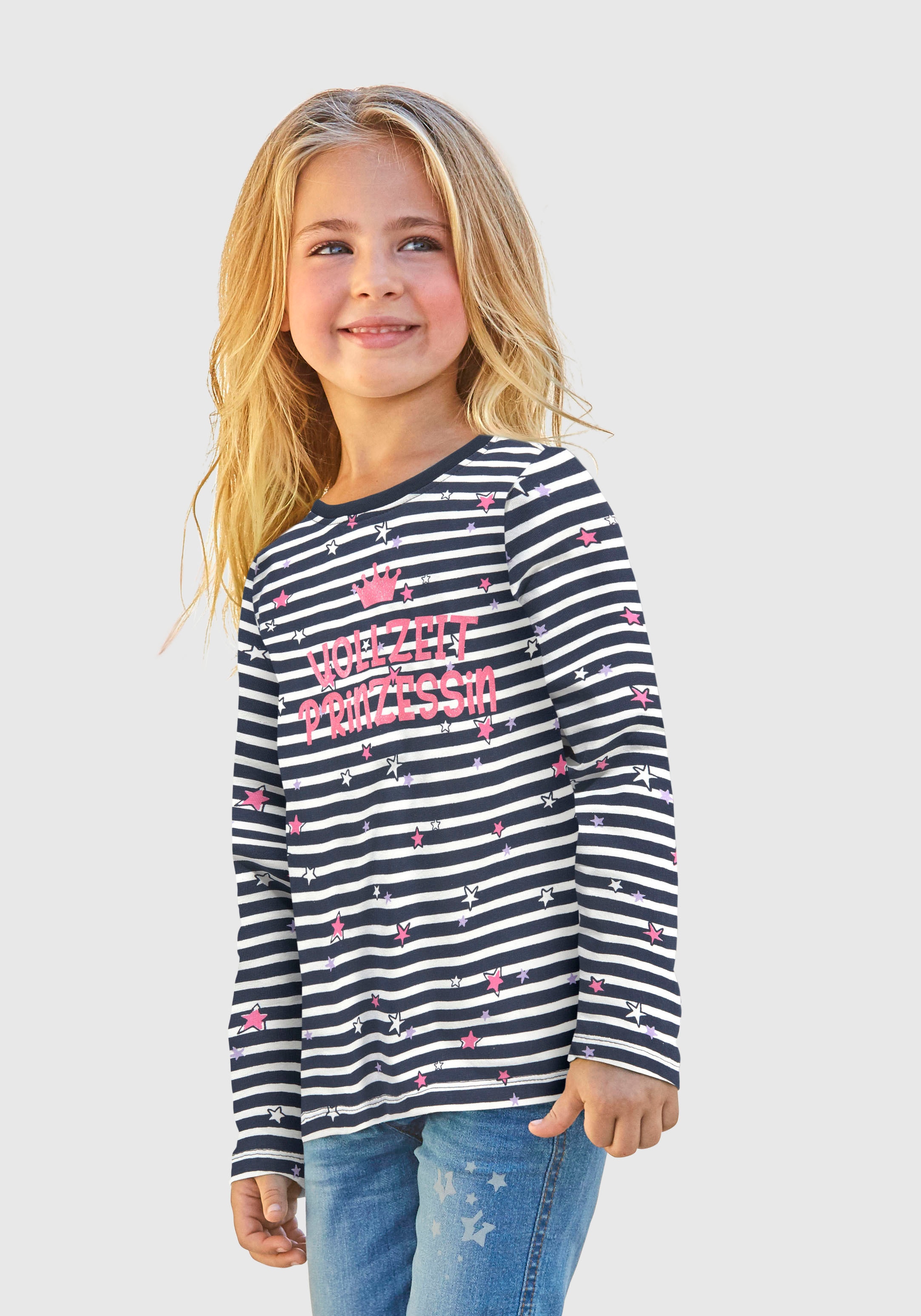 KIDSWORLD Langarmshirt »Vollzeit Prinzessin«, Langarm, Basic-Passform, mit Sternmuster, Rundhalsausschnitt