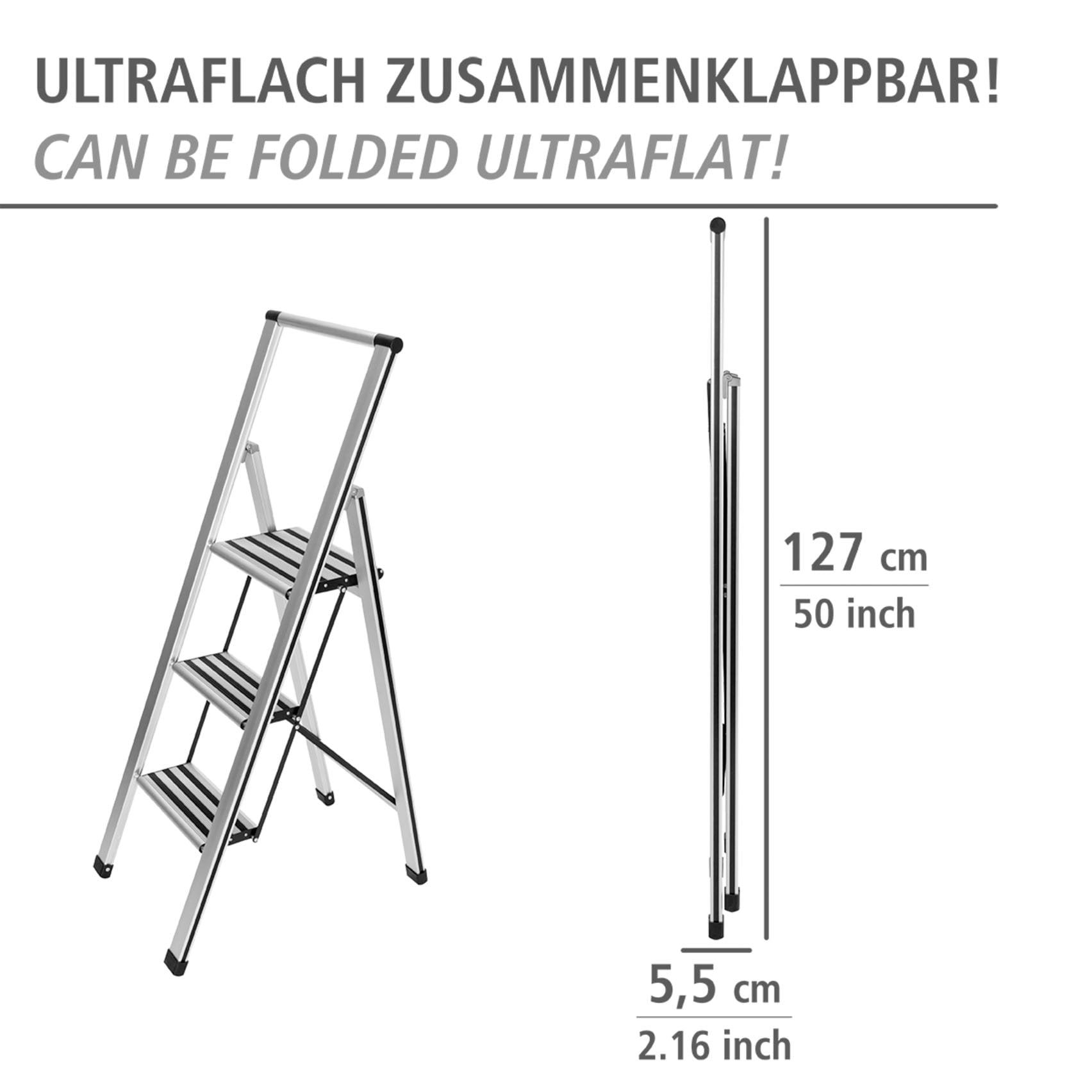 WENKO Trittleiter »Modell Alu-Design«, Klapptritt Leiter, rutschsichere XXL-Stufen, klappbar, bis 150 kg