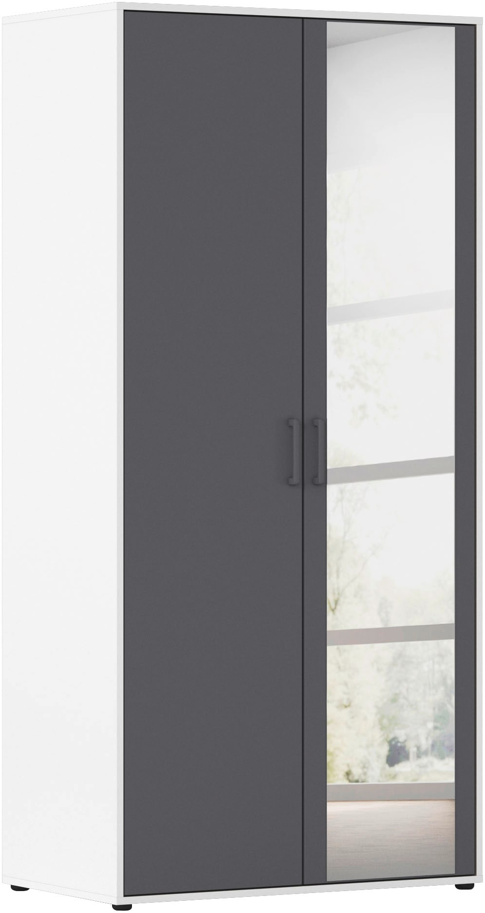rauch "Kleiderschrank Schrank Garderobe Wäscheschrank VOYAGER" in 3 verschiedenen Ausstattungen BASIC/CLASSIC/PREMIUM, mit modernen Griffen in Graumetallic und Spiegel