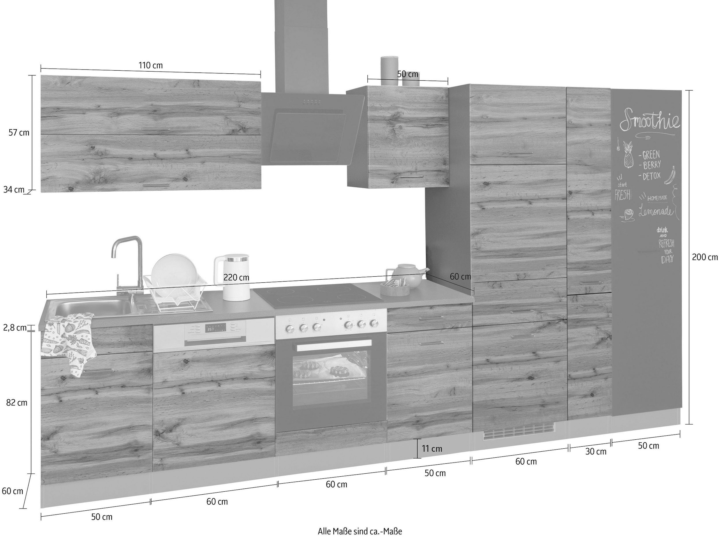 KOCHSTATION Küchenzeile »KS-Trier« mit E-Geräten, Breite 360 cm