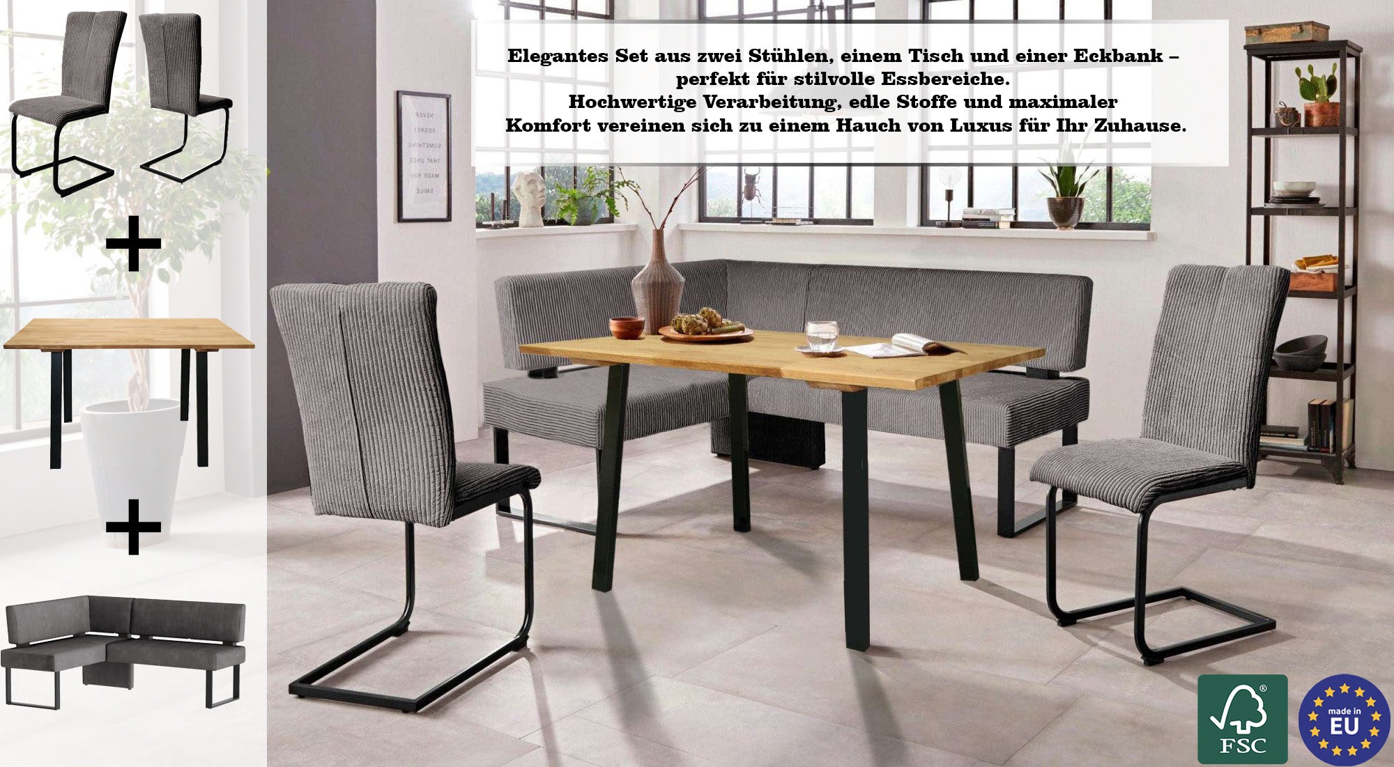 Home affaire Eckbankgruppe "Oliver", (Set, 4 tlg., 4-tlg), Eckbank mit Well günstig online kaufen