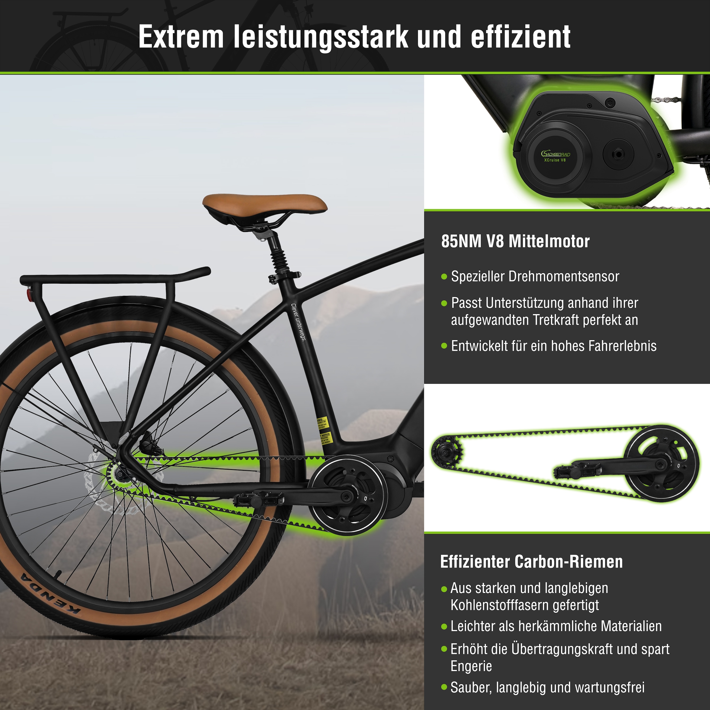 SachsenRad »S8R Centro Riemenantrieb mit Alarmanlage« 1 Gang ohne Schaltung Mittelmotor 250 W