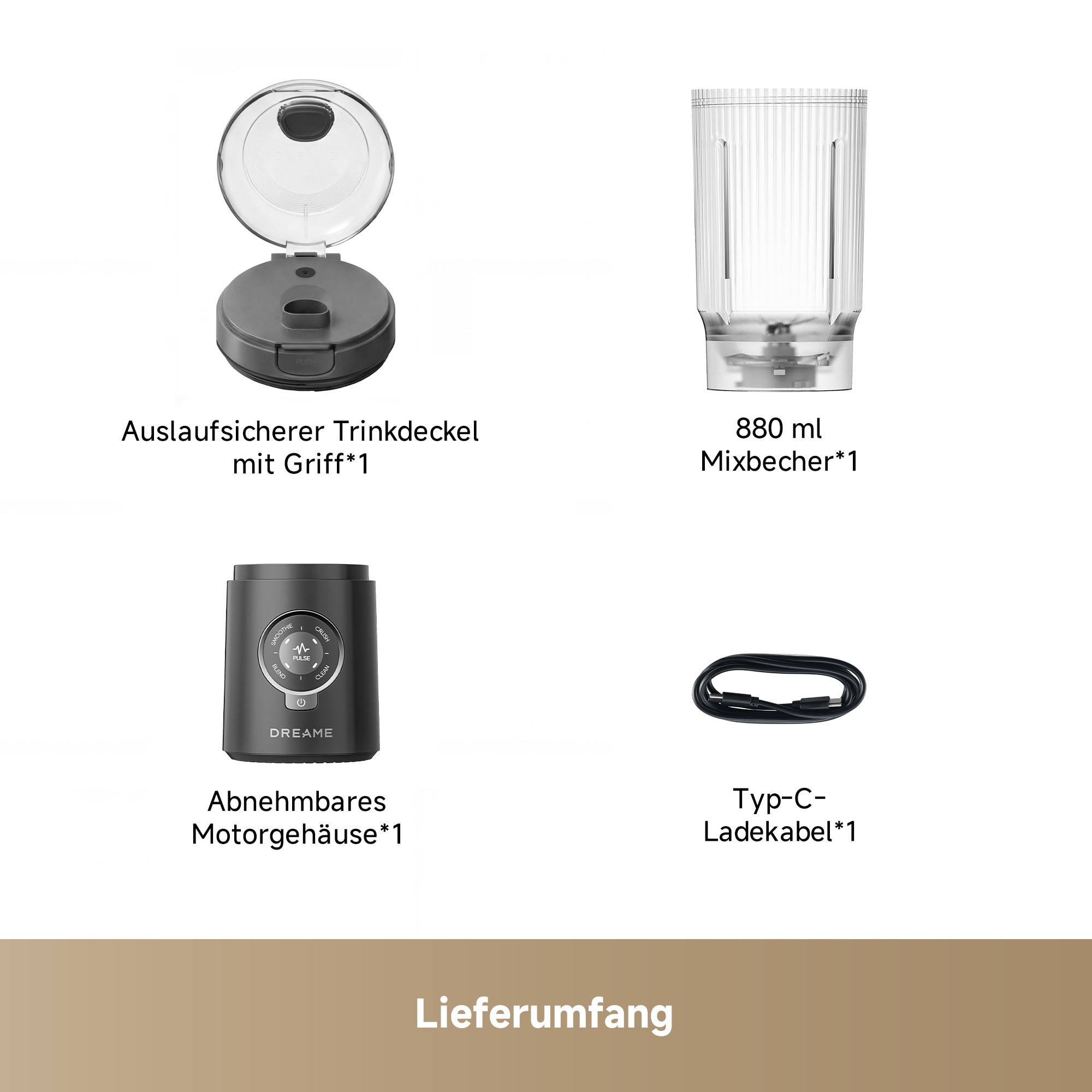 Dreame Akku-Smoothie-Maker »PortFresh Portable Blender« 120 W USB-C, Akku, kompakt, mobil
