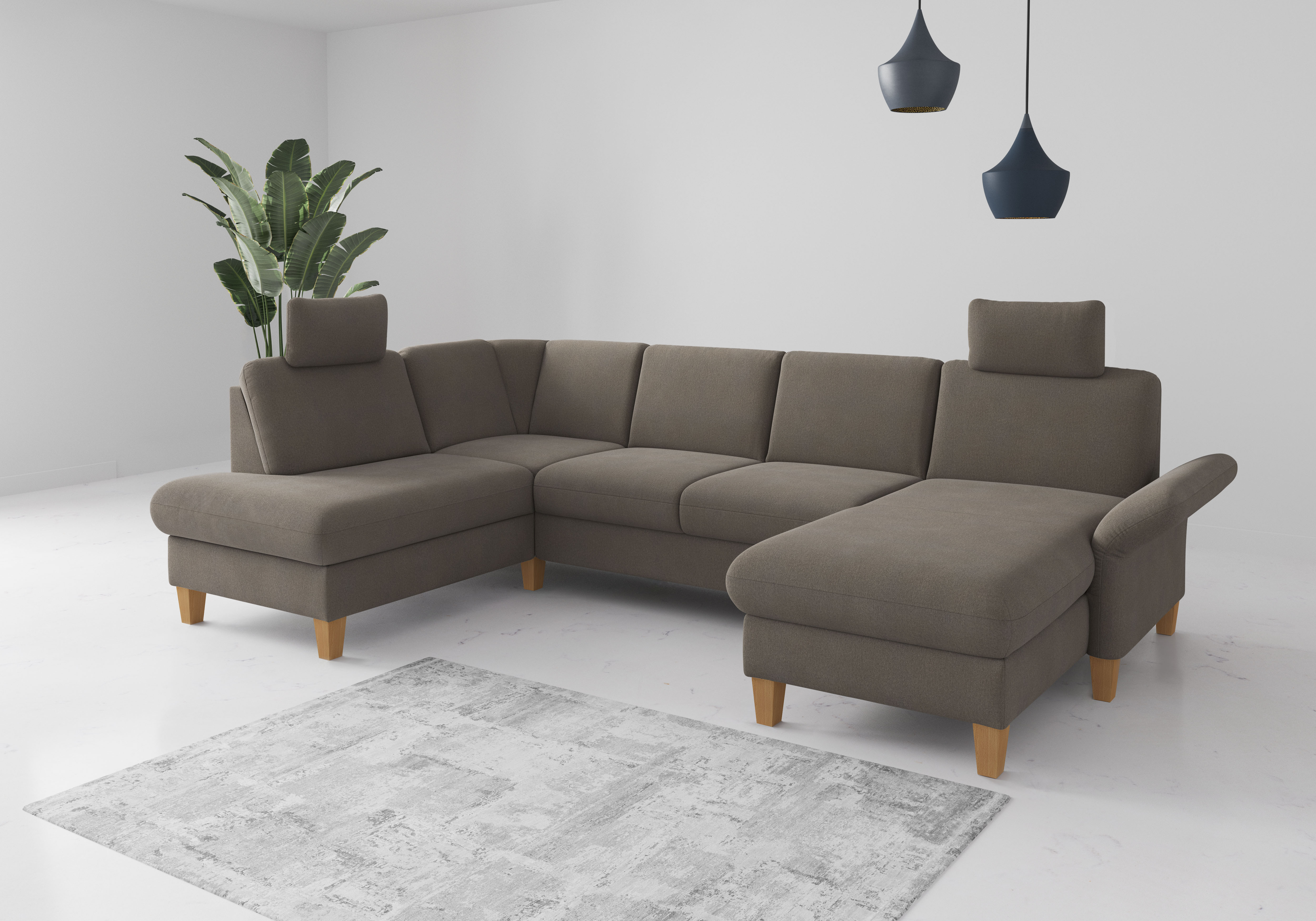 OTTO home Wohnlandschaft "Rochelle, U-Form" optional mit Armteilverstellung, mit Schlaffunktion & Bettkasten