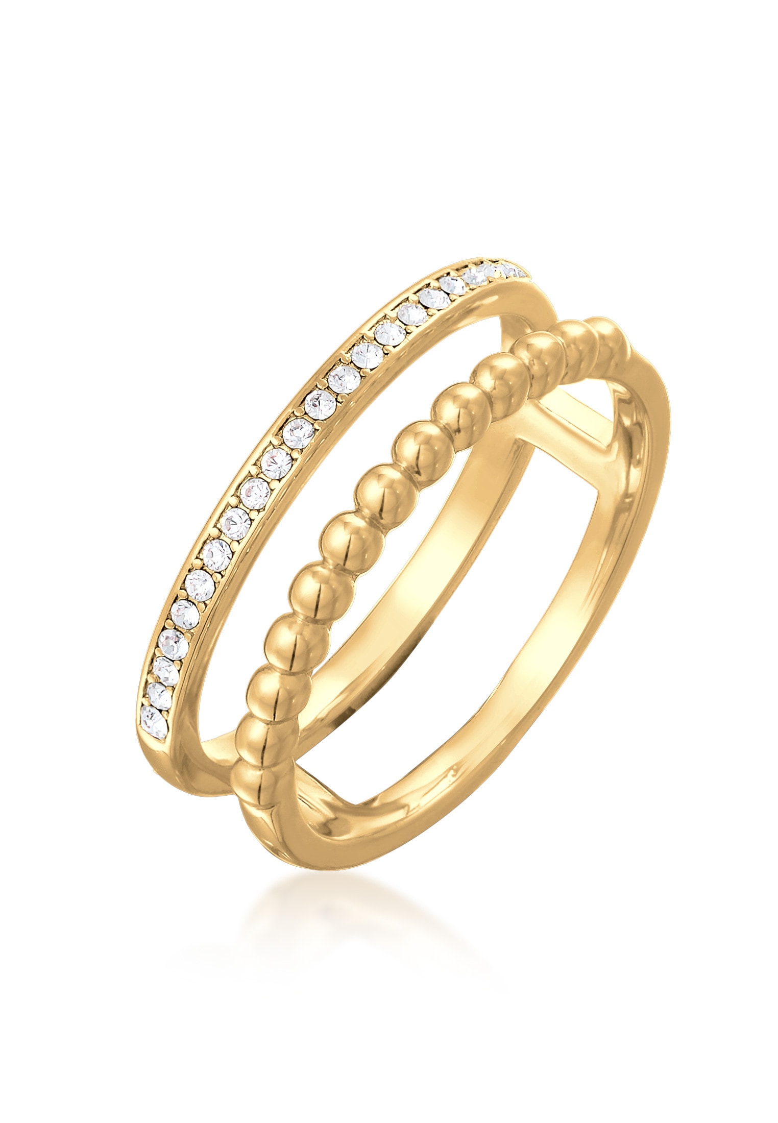 "Ring-Set ELLI ""Ring Zweireihig Kugel Silberfarben Kristallen"" Gr. 58, gold, Fingerringe, Damen, 58,mit Stein, Messing"