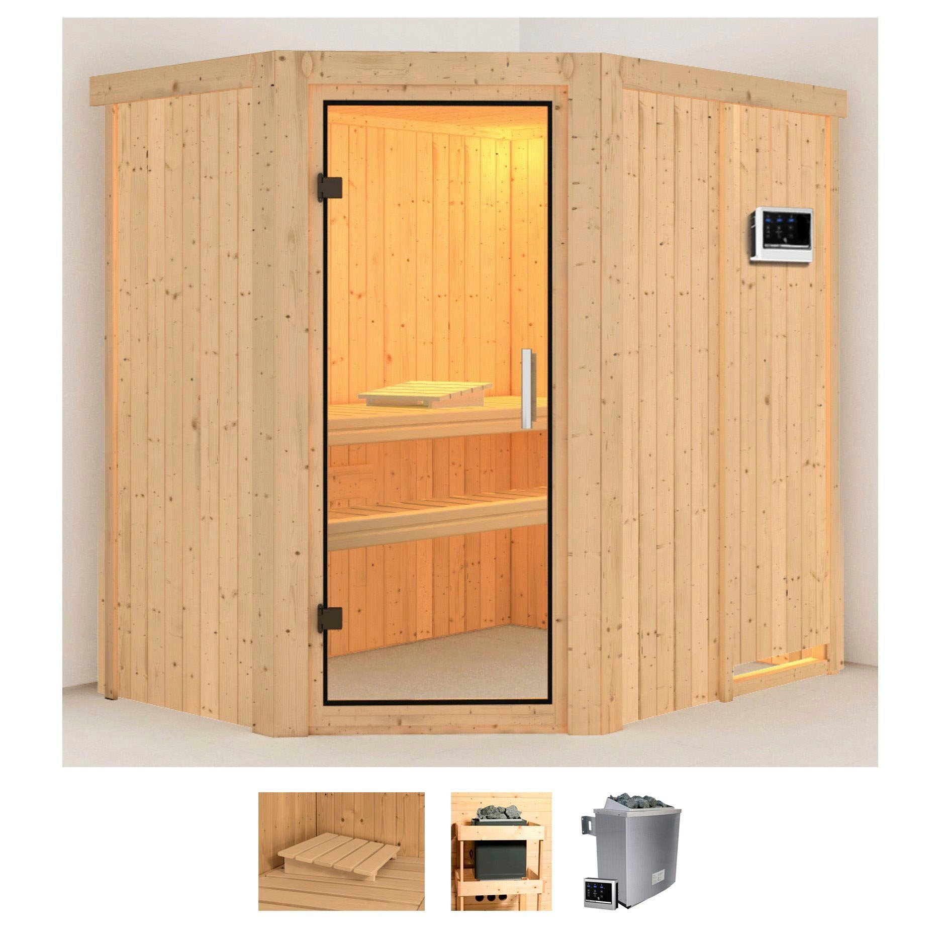 Karibu Sauna "Clara" Set, Ofen 9 KW externe Strg easy